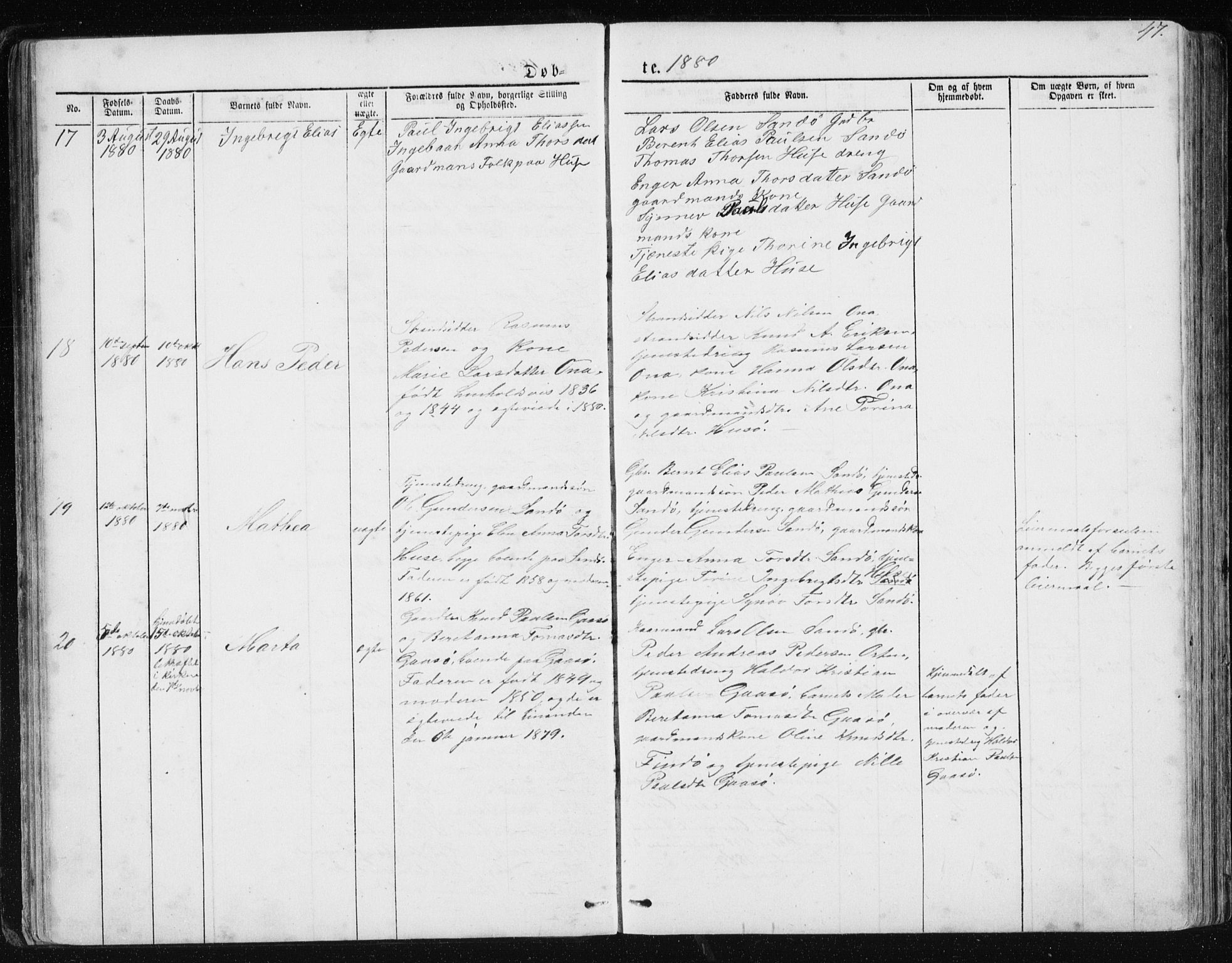 Ministerialprotokoller, klokkerbøker og fødselsregistre - Møre og Romsdal, AV/SAT-A-1454/561/L0732: Parish register (copy) no. 561C02, 1867-1900, p. 47