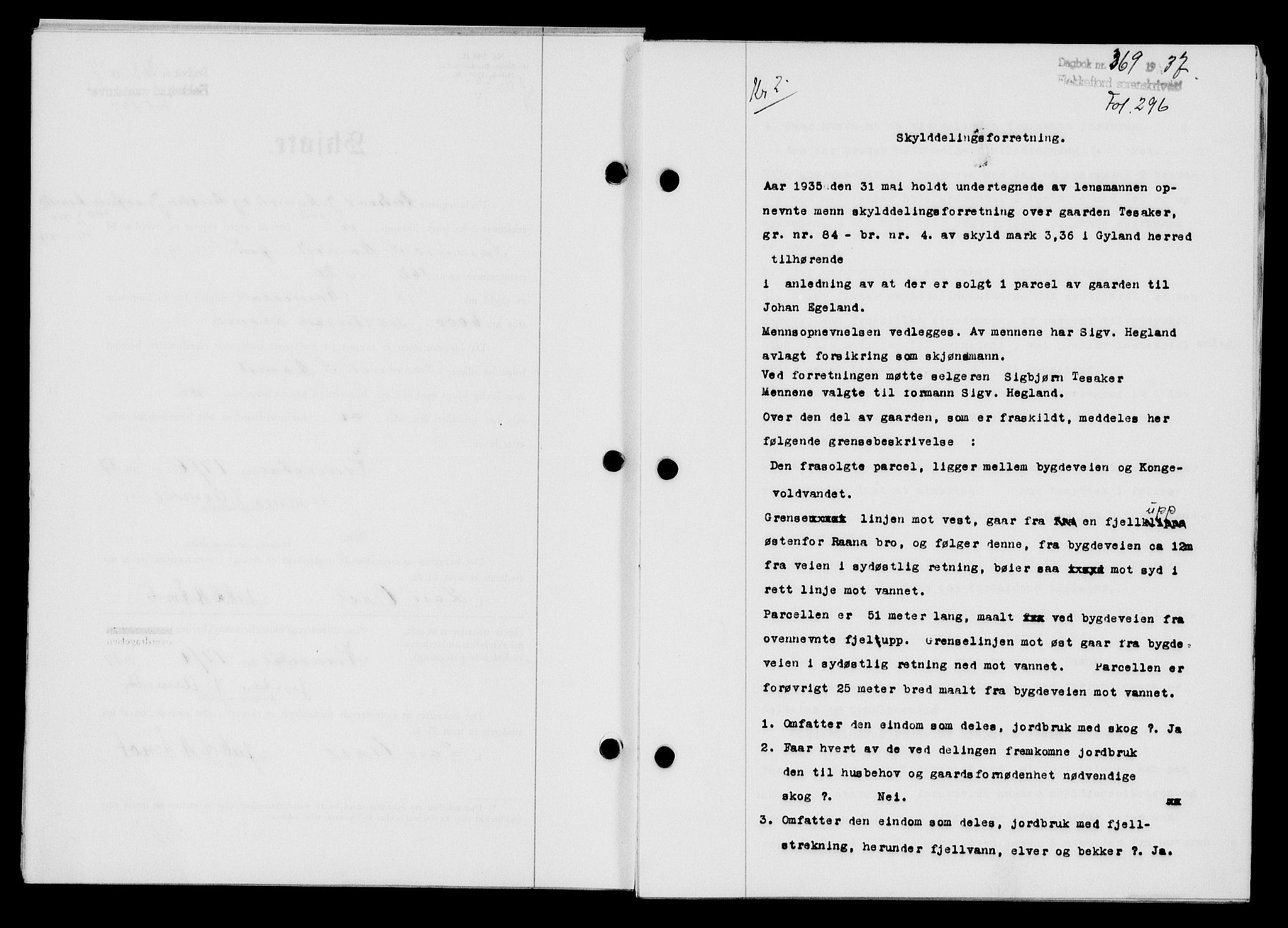 Flekkefjord sorenskriveri, SAK/1221-0001/G/Gb/Gba/L0053: Mortgage book no. A-1, 1936-1937, Diary no: : 369/1937