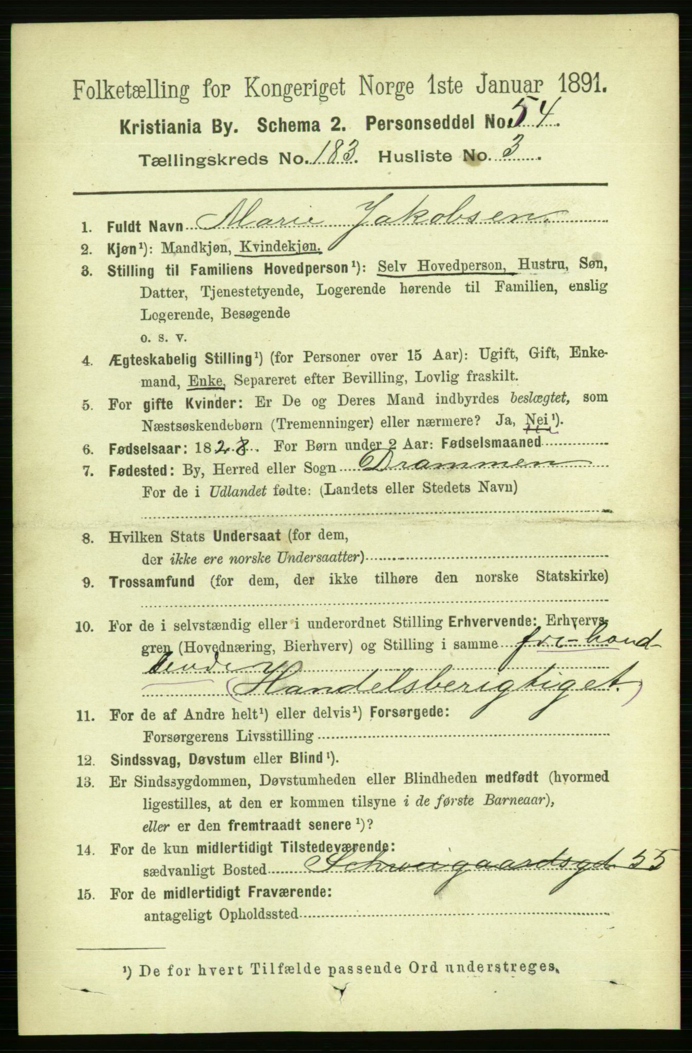 RA, 1891 census for 0301 Kristiania, 1891, p. 109405