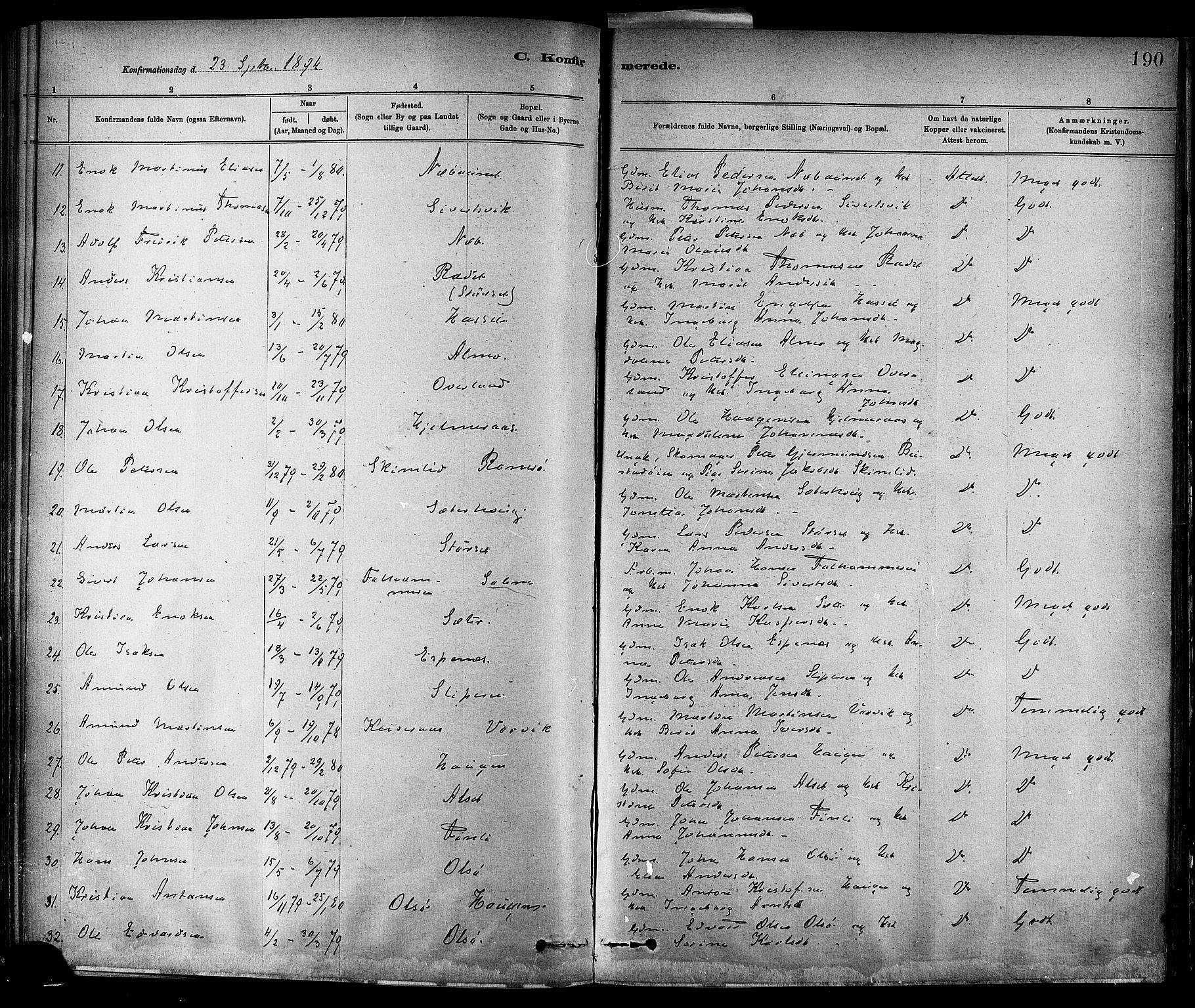 Ministerialprotokoller, klokkerbøker og fødselsregistre - Sør-Trøndelag, SAT/A-1456/647/L0634: Parish register (official) no. 647A01, 1885-1896, p. 190