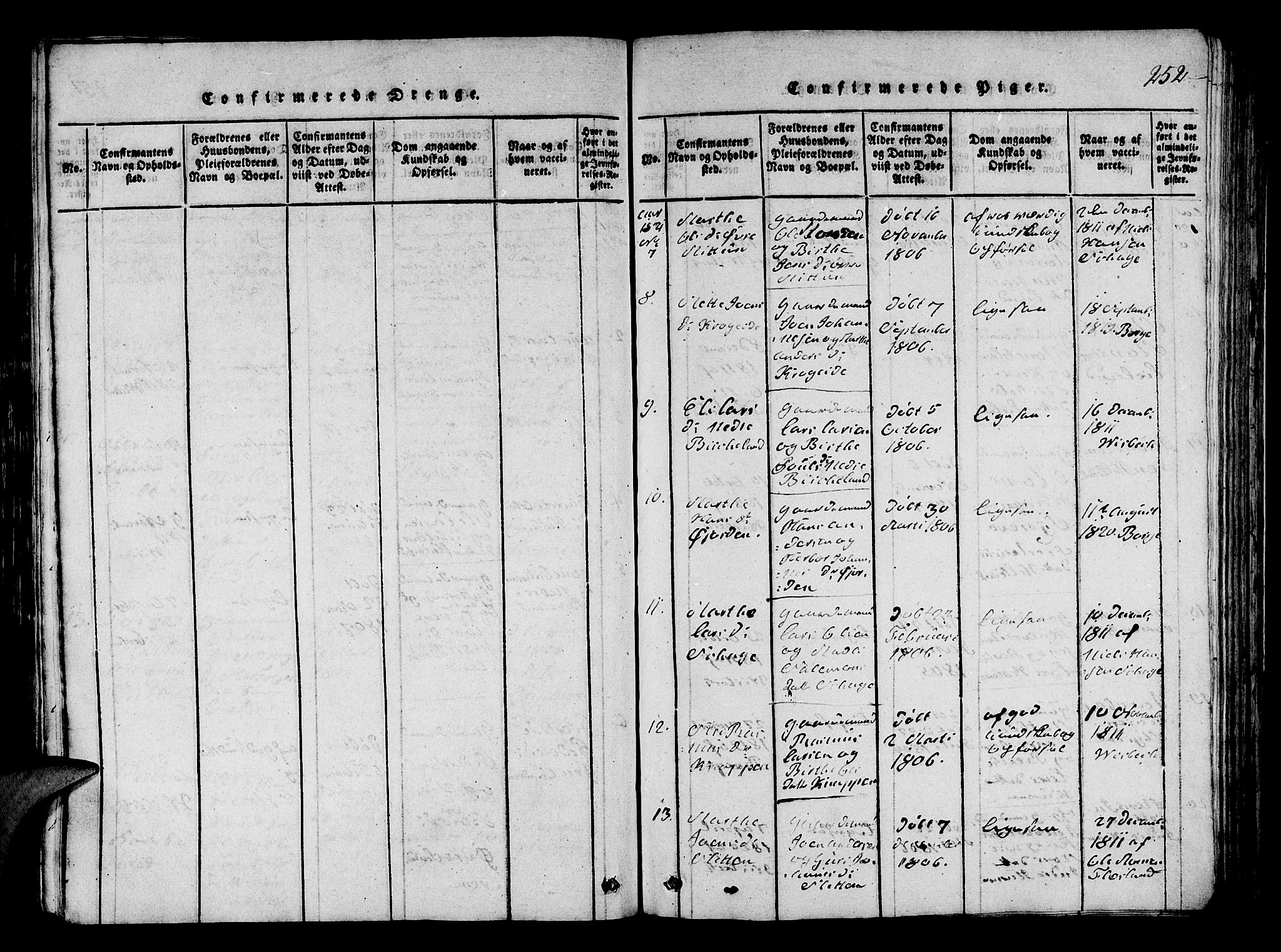 Fana Sokneprestembete, SAB/A-75101/H/Hab/Haba/L0001: Parish register (copy) no. A 1, 1816-1836, p. 252