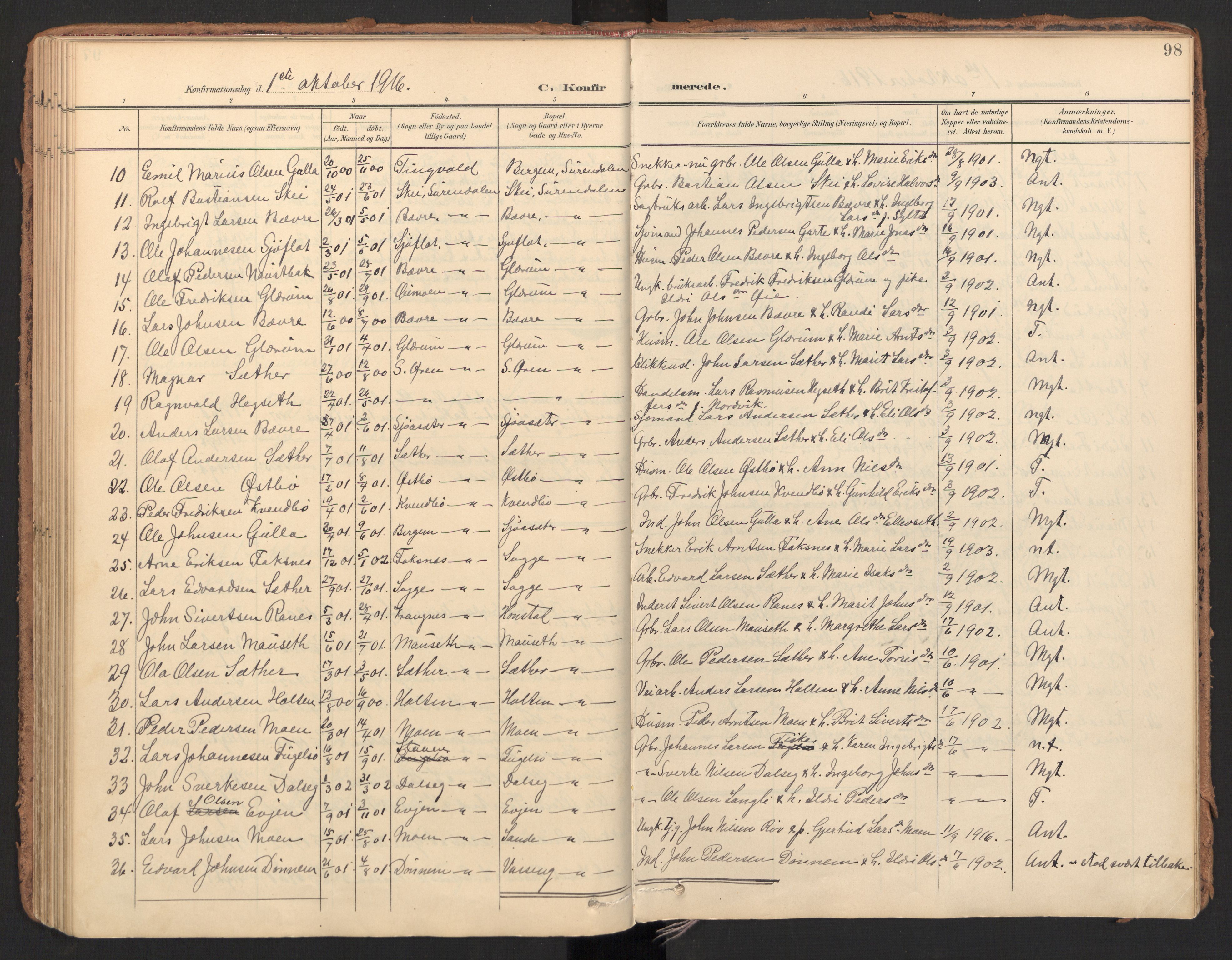 Ministerialprotokoller, klokkerbøker og fødselsregistre - Møre og Romsdal, AV/SAT-A-1454/596/L1057: Parish register (official) no. 596A02, 1900-1917, p. 98