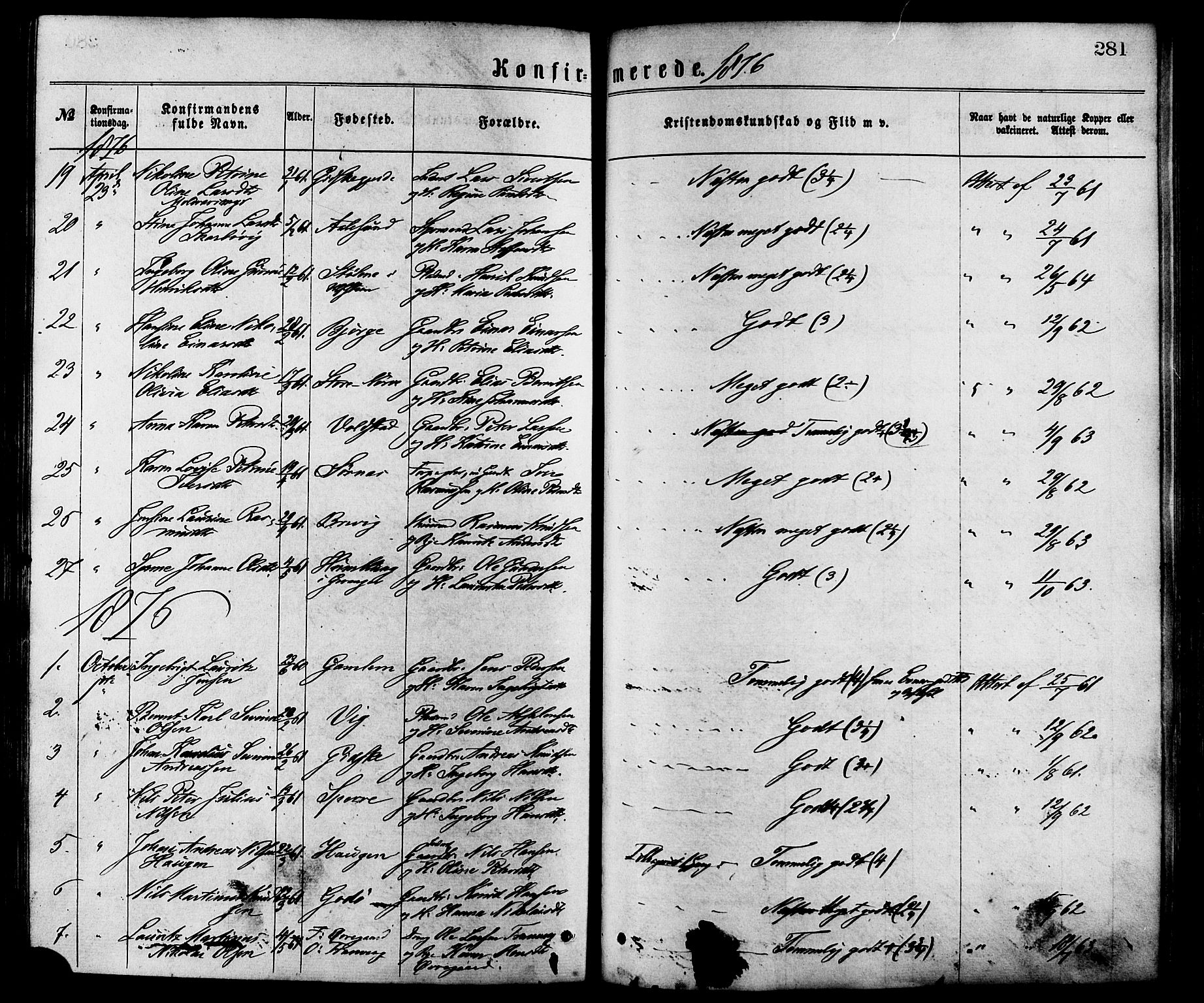 Ministerialprotokoller, klokkerbøker og fødselsregistre - Møre og Romsdal, SAT/A-1454/528/L0400: Parish register (official) no. 528A11, 1871-1879, p. 281