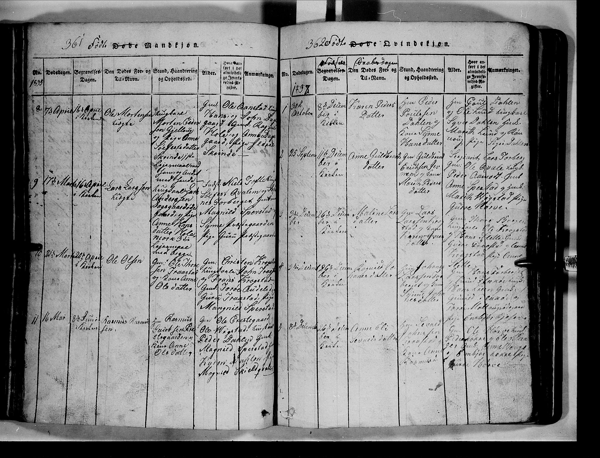 Lom prestekontor, SAH/PREST-070/L/L0003: Parish register (copy) no. 3, 1815-1844, p. 361-362