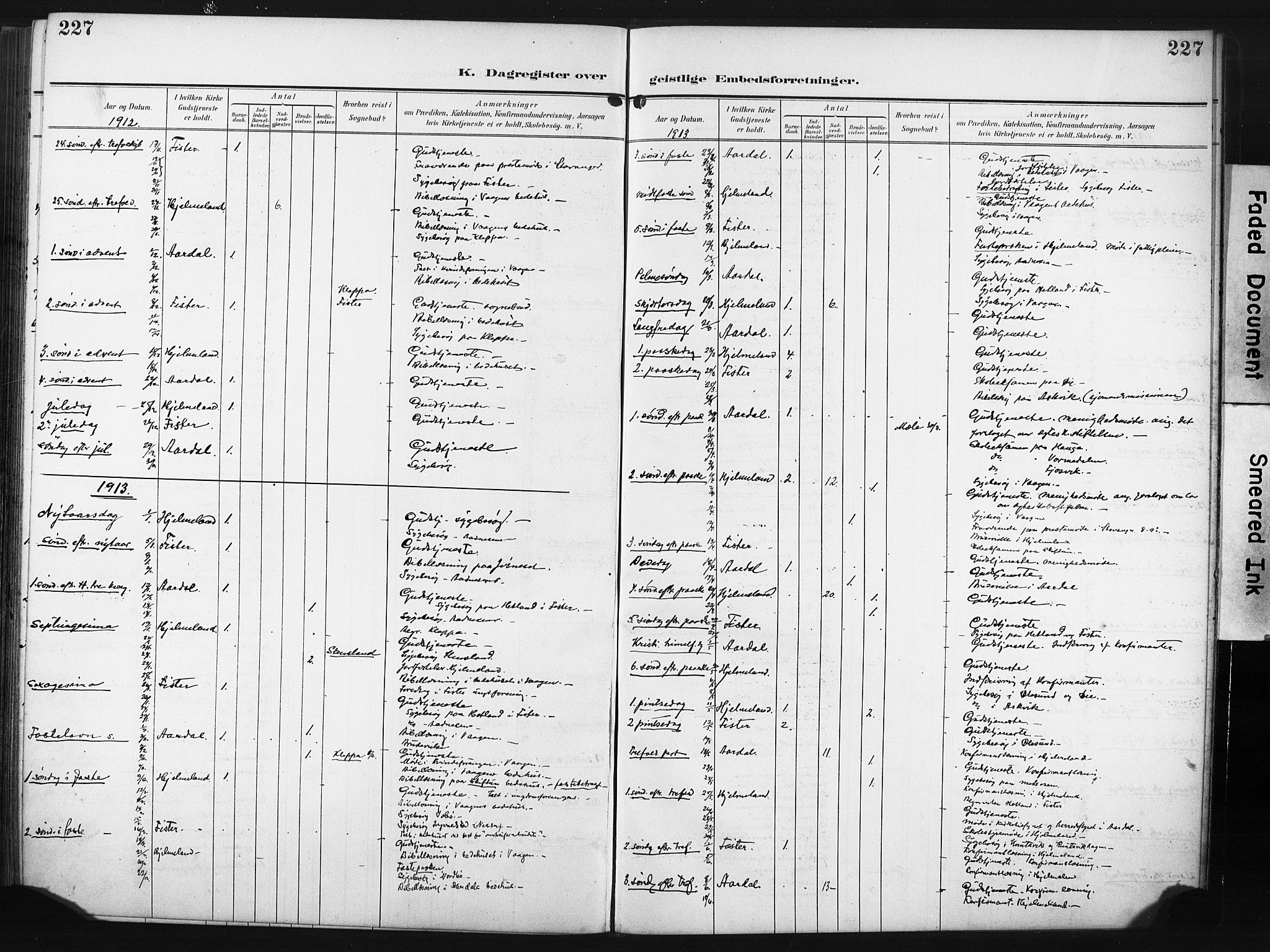 Hjelmeland sokneprestkontor, SAST/A-101843/02/A/L0002: Parish register (official) no. A 17, 1901-1916, p. 227