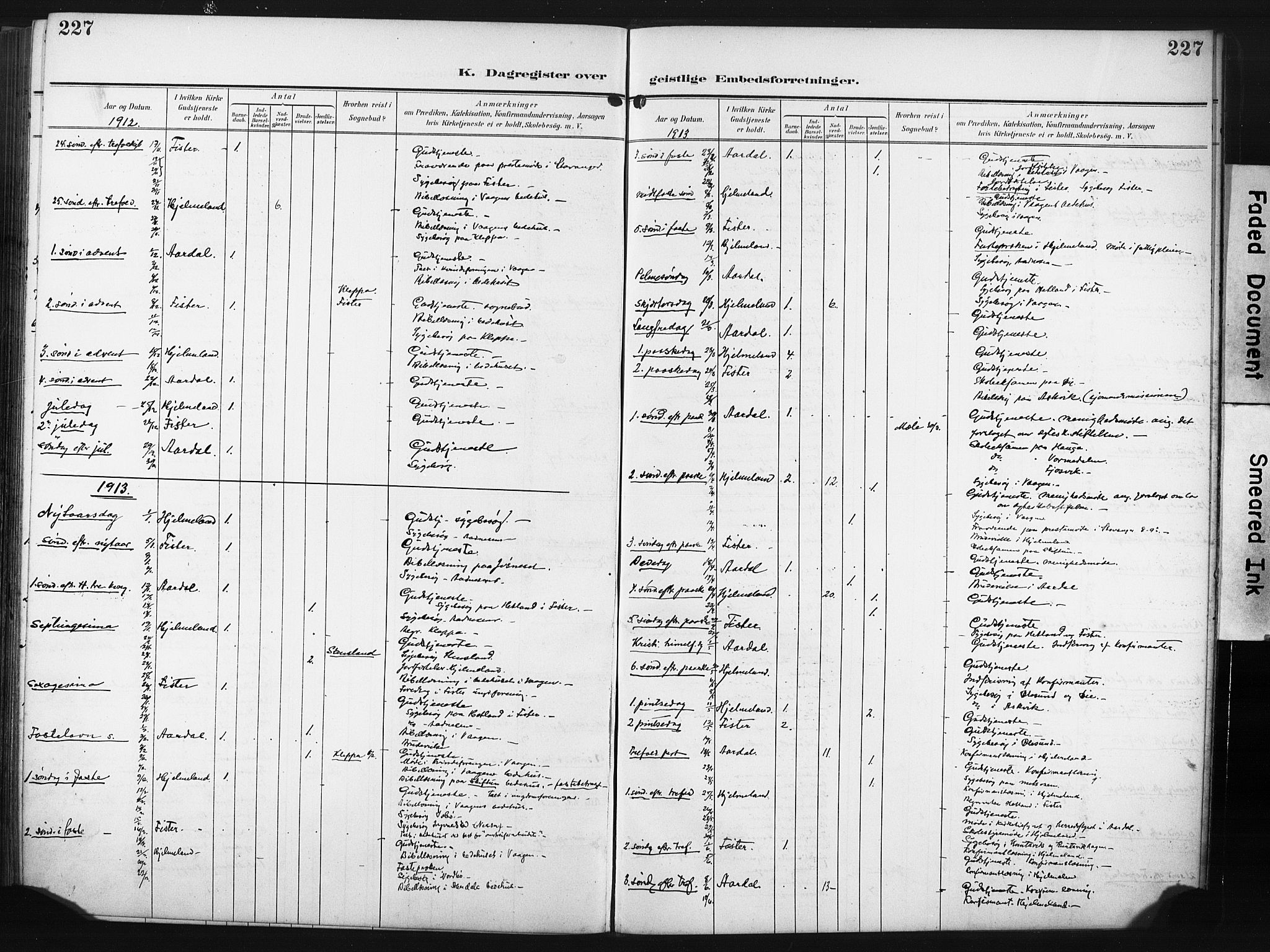 Hjelmeland sokneprestkontor, AV/SAST-A-101843/02/A/L0002: Parish register (official) no. A 17, 1901-1916, p. 227