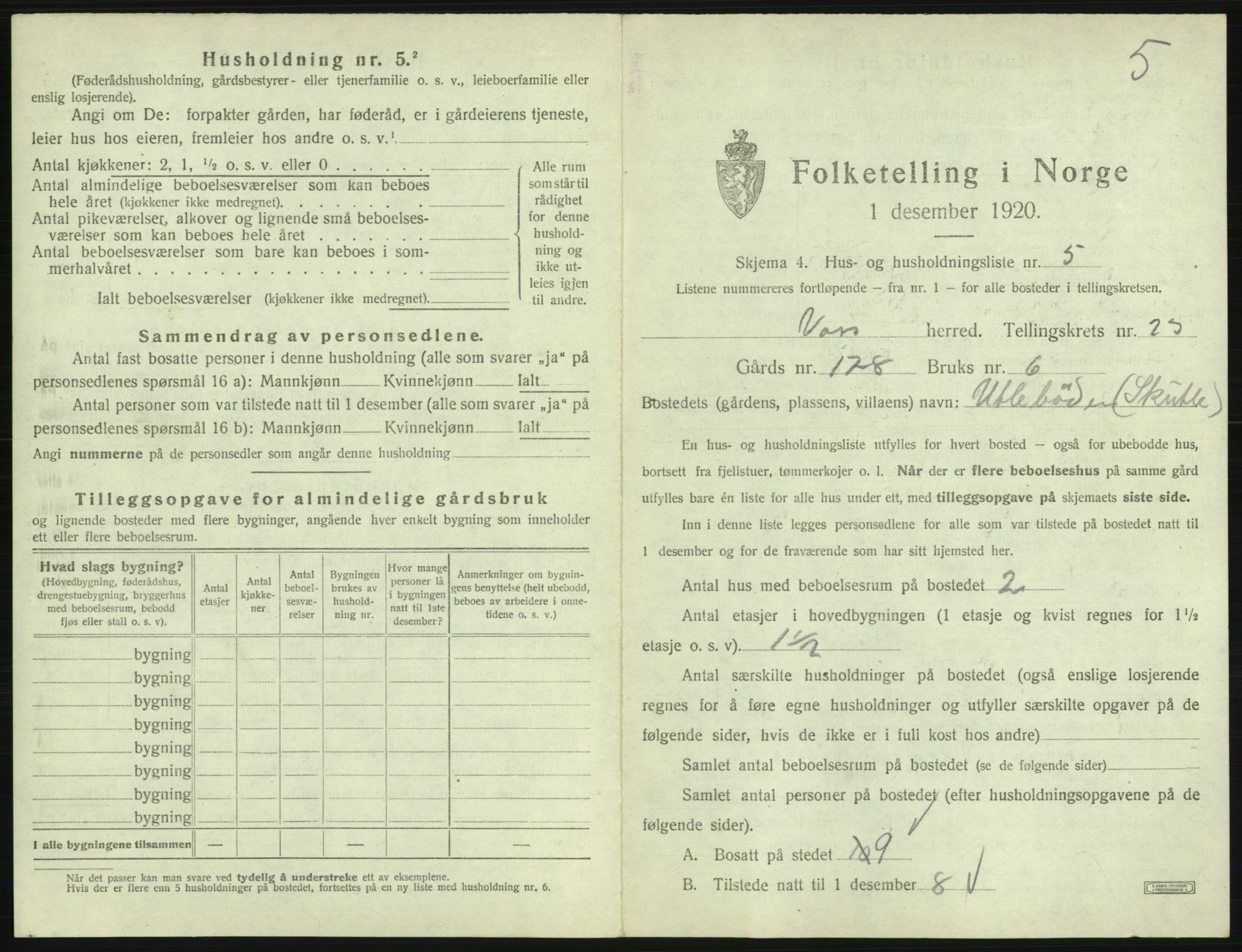 SAB, 1920 census for Voss, 1920, p. 2021