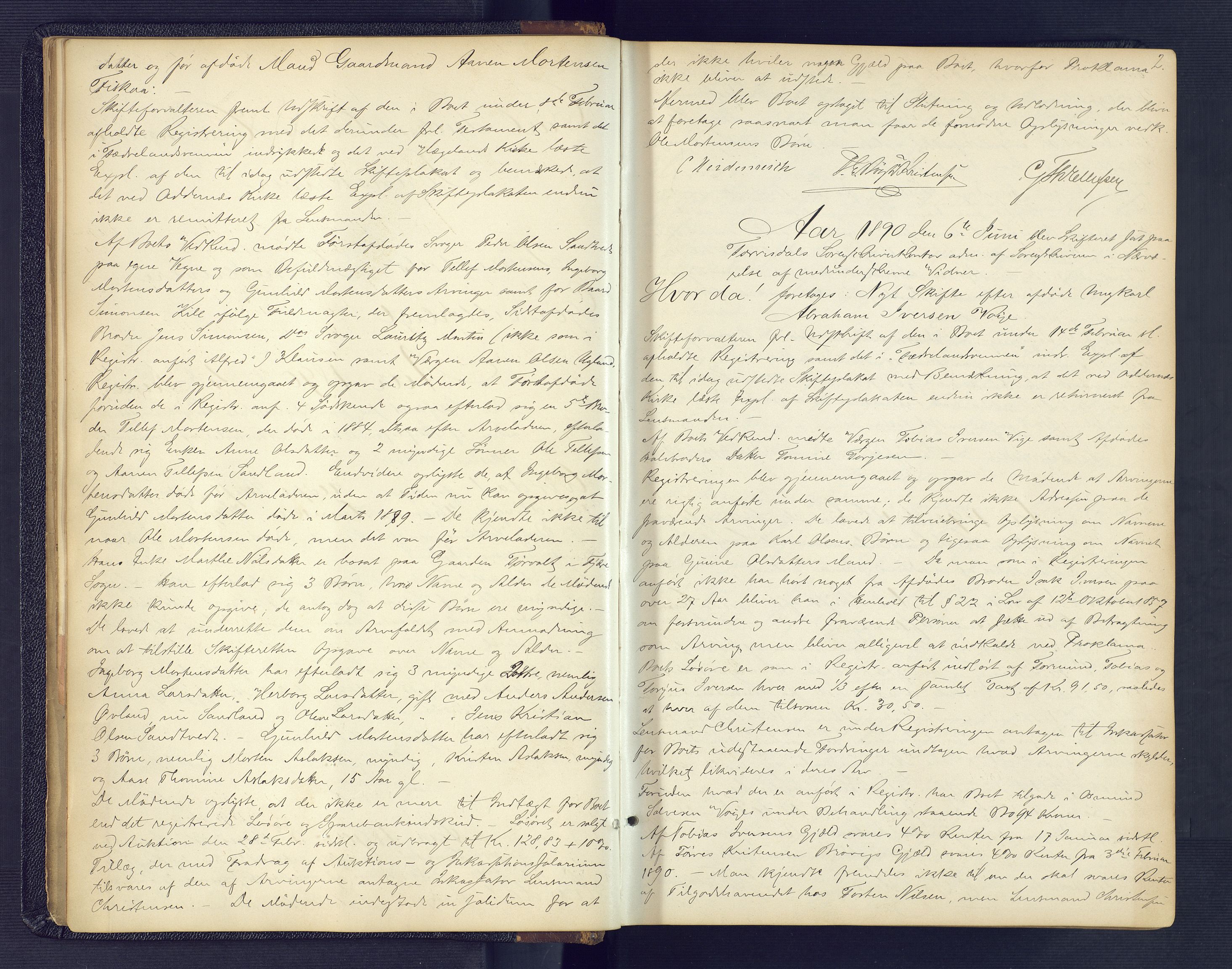 Torridal sorenskriveri, SAK/1221-0012/H/Hc/L0018: Skifteforhandlingsprotokoll med navneregister nr. 4, 1890-1898, p. 2