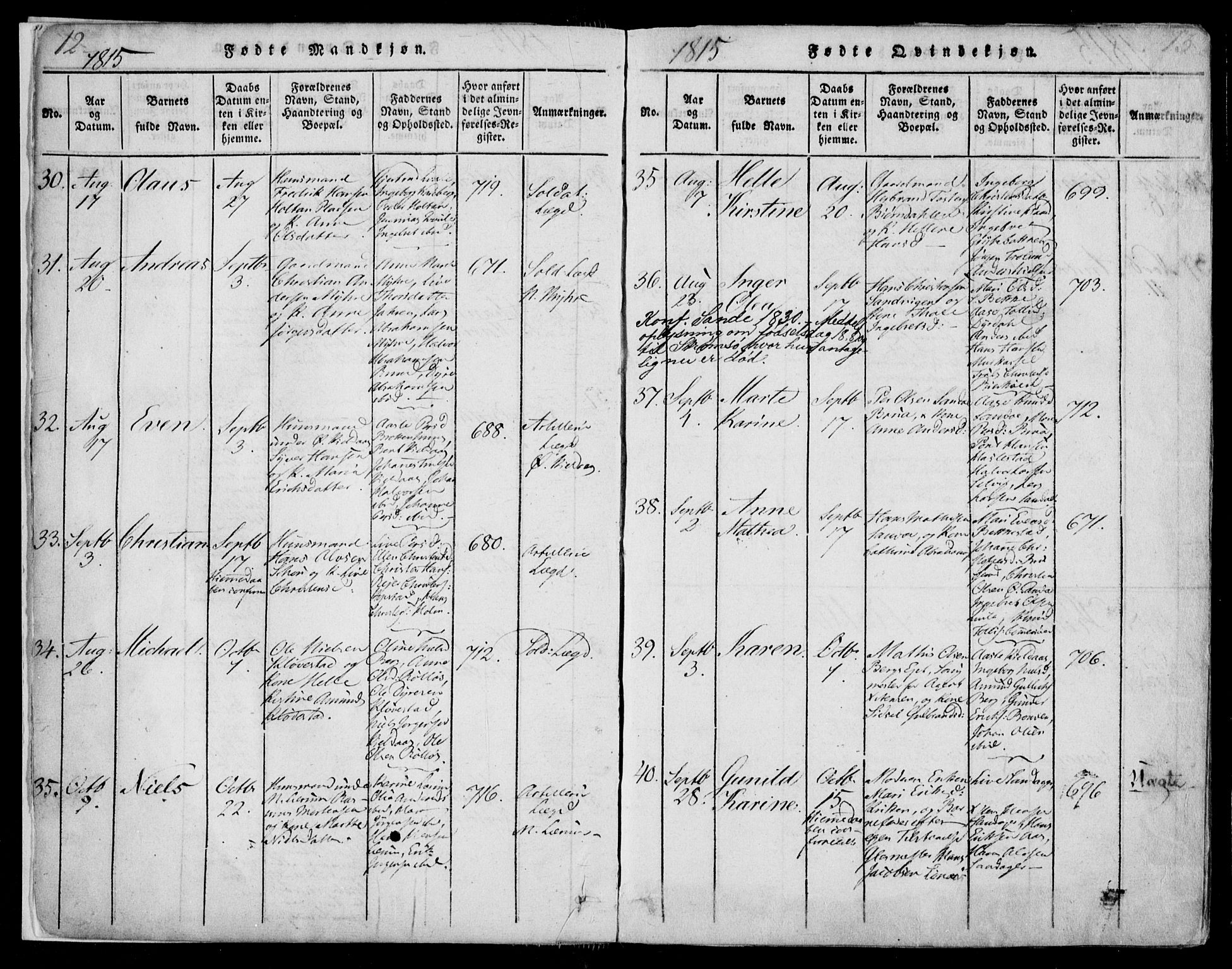 Sande Kirkebøker, SAKO/A-53/F/Fa/L0003: Parish register (official) no. 3, 1814-1847, p. 12-13