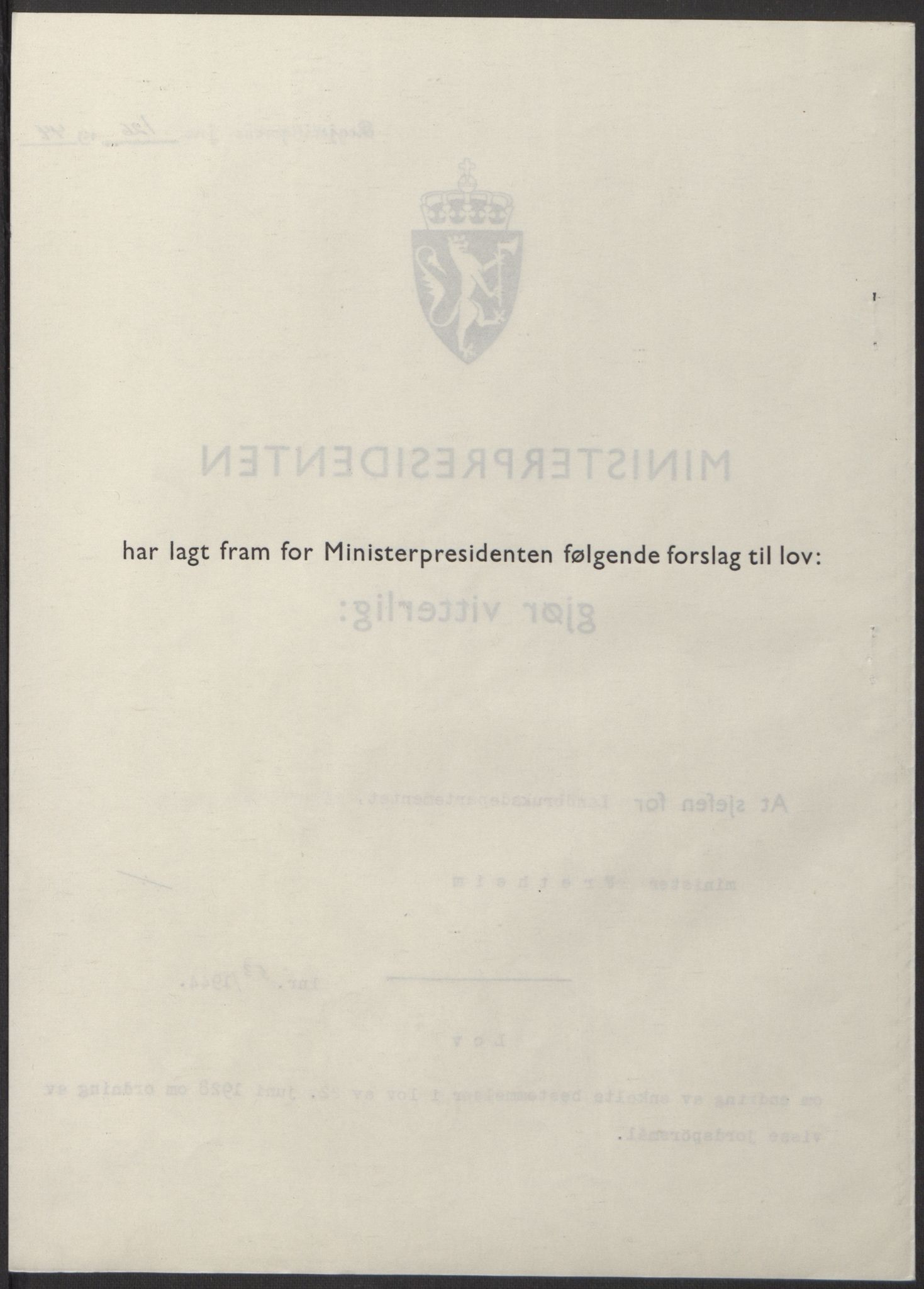 NS-administrasjonen 1940-1945 (Statsrådsekretariatet, de kommisariske statsråder mm), AV/RA-S-4279/D/Db/L0100: Lover, 1944, p. 248