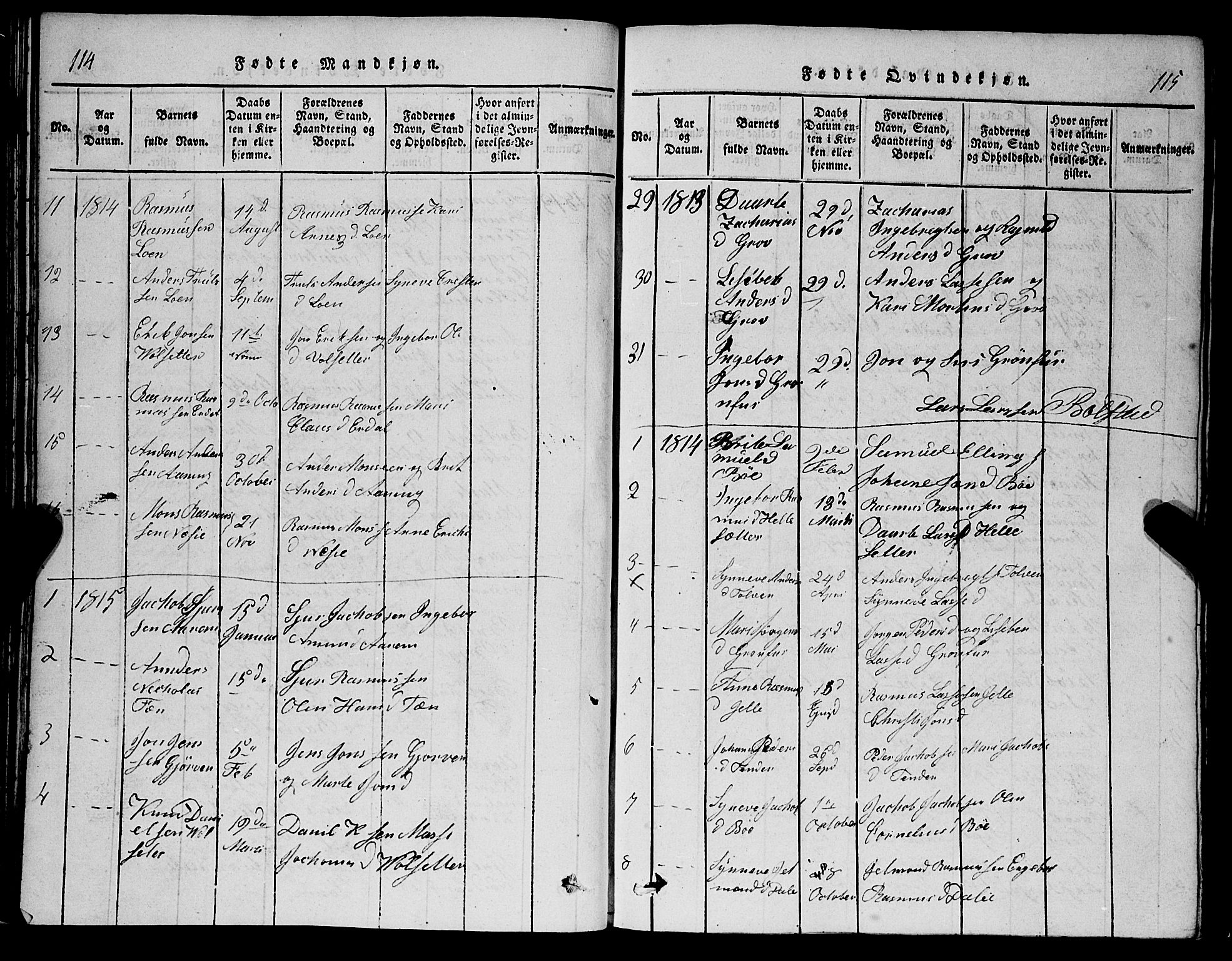 Stryn Sokneprestembete, AV/SAB-A-82501: Parish register (copy) no. C 1, 1801-1845, p. 114-115