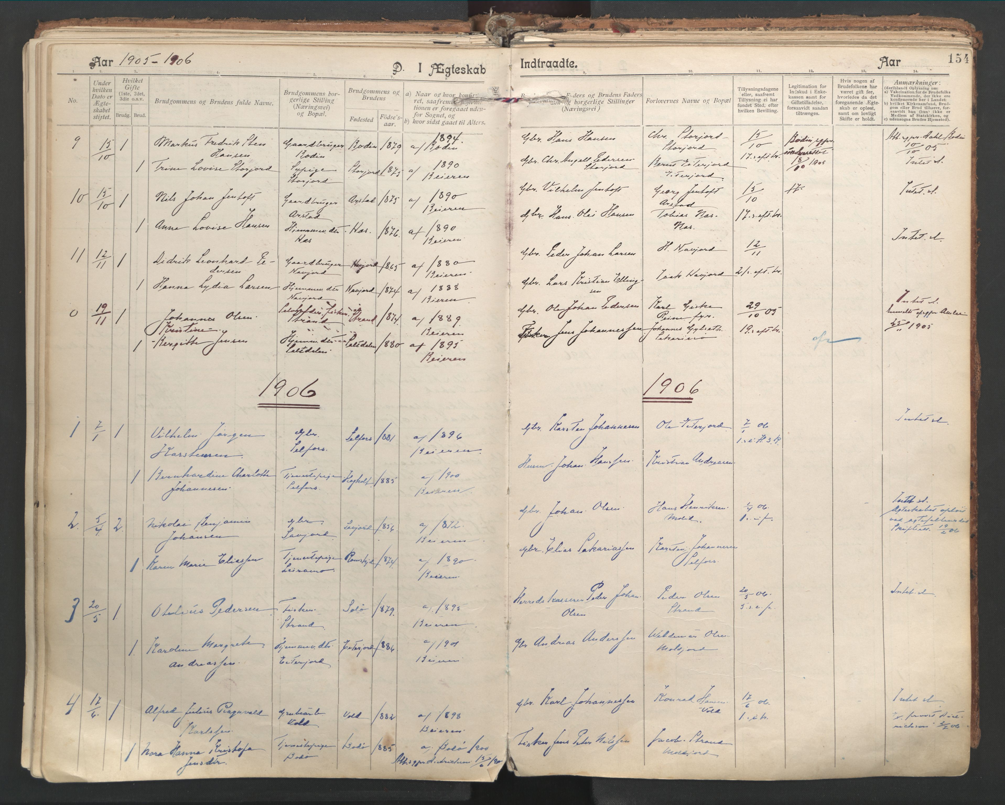 Ministerialprotokoller, klokkerbøker og fødselsregistre - Nordland, AV/SAT-A-1459/846/L0647: Parish register (official) no. 846A05, 1902-1915, p. 154