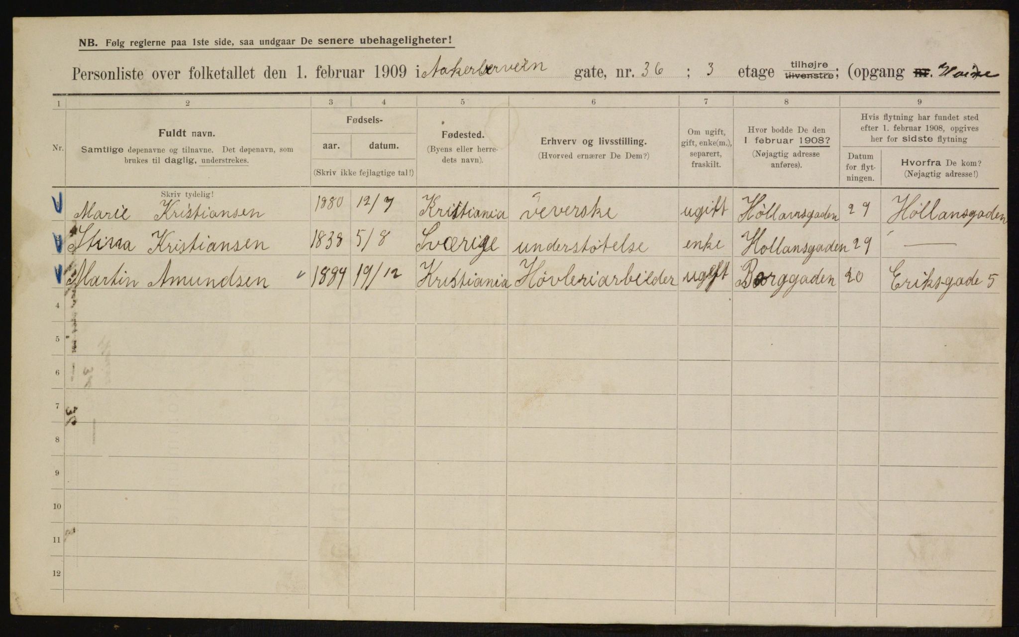 OBA, Municipal Census 1909 for Kristiania, 1909, p. 118535
