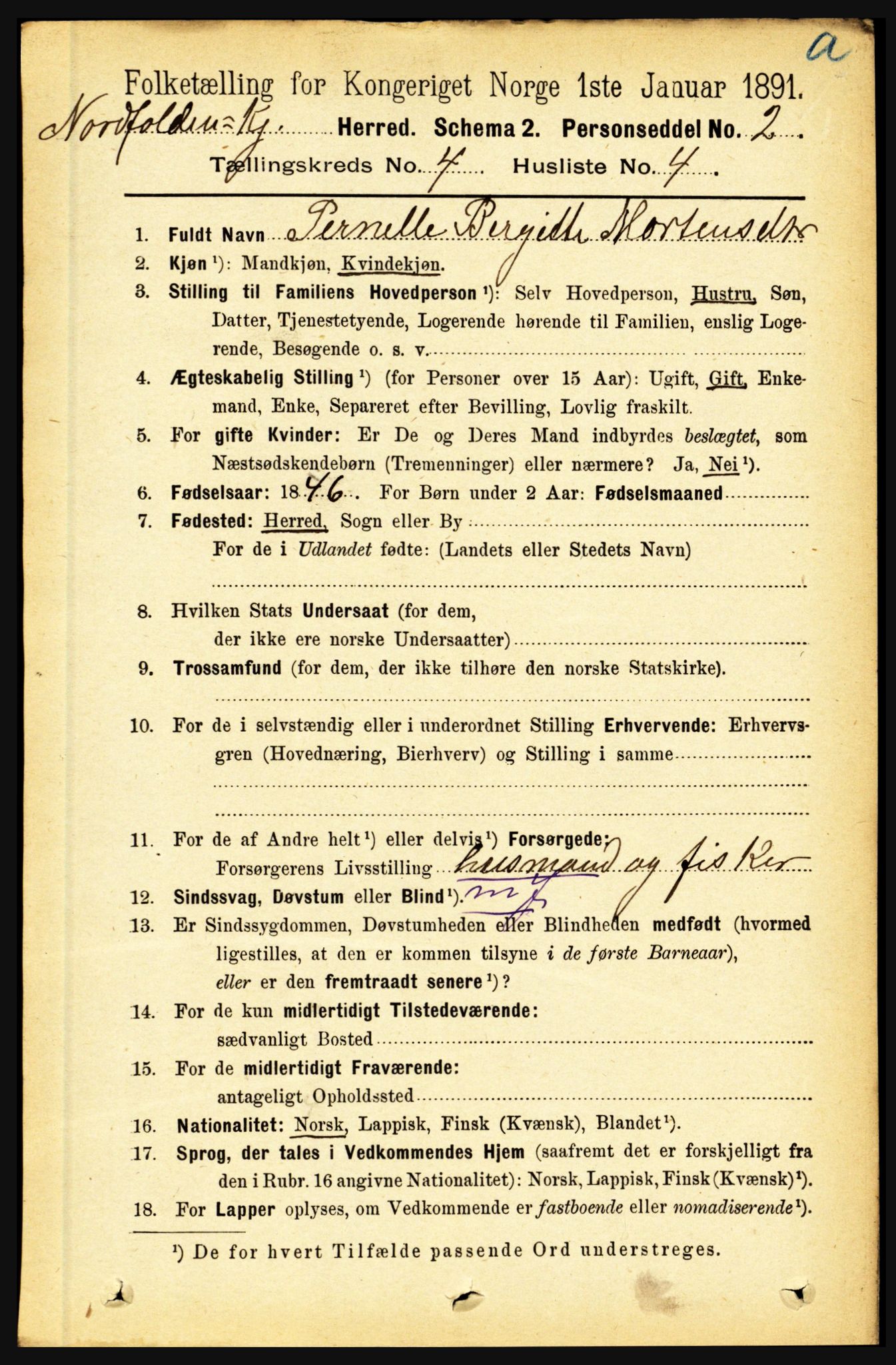 RA, 1891 census for 1846 Nordfold-Kjerringøy, 1891, p. 951