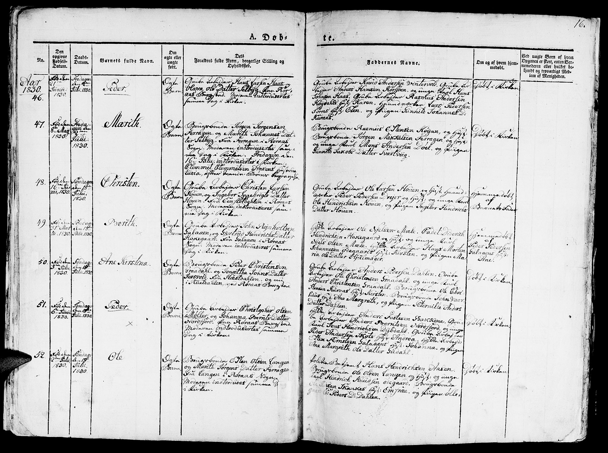 Ministerialprotokoller, klokkerbøker og fødselsregistre - Sør-Trøndelag, AV/SAT-A-1456/681/L0938: Parish register (copy) no. 681C02, 1829-1879, p. 16