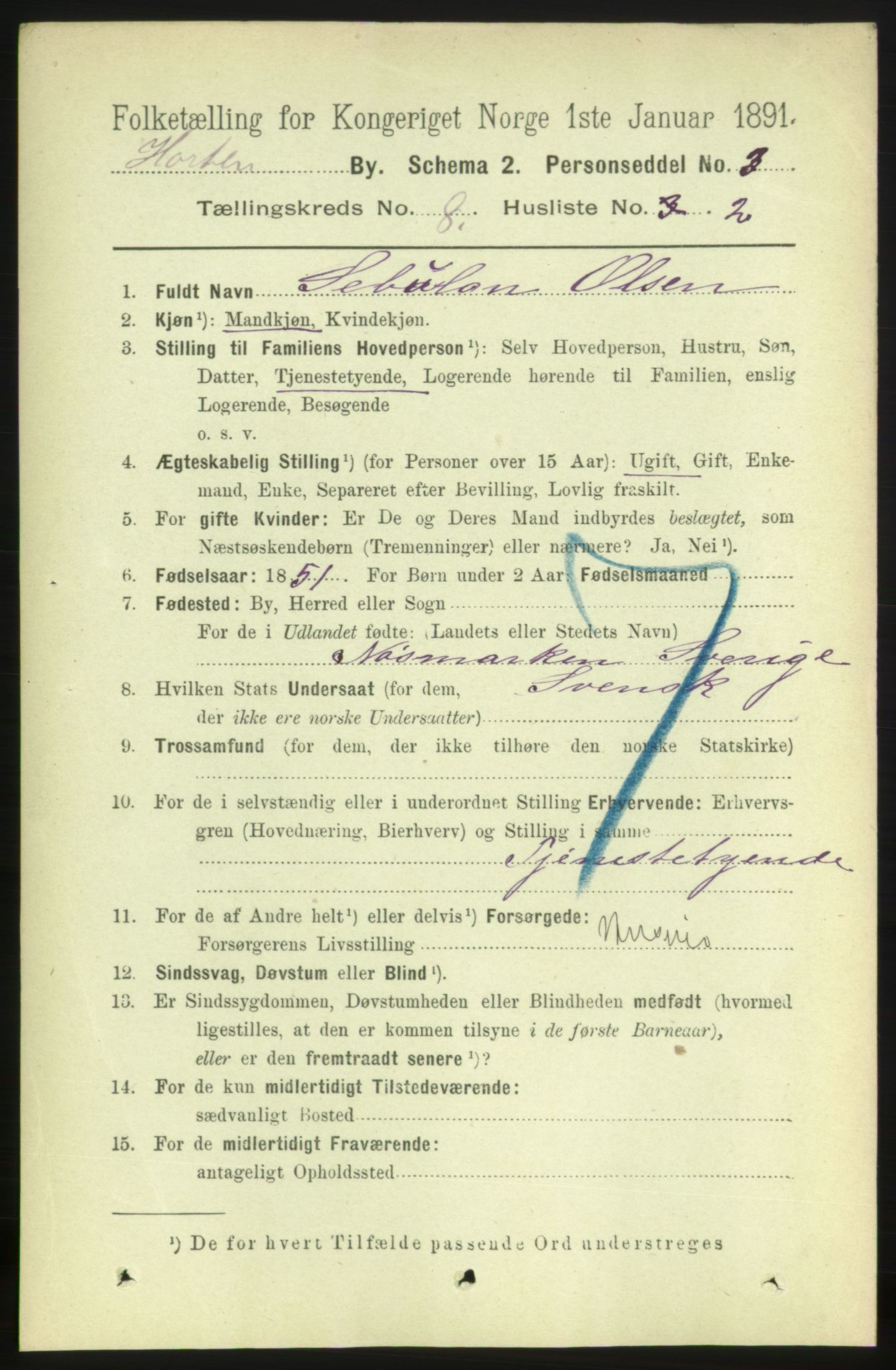 RA, 1891 census for 0703 Horten, 1891, p. 4934