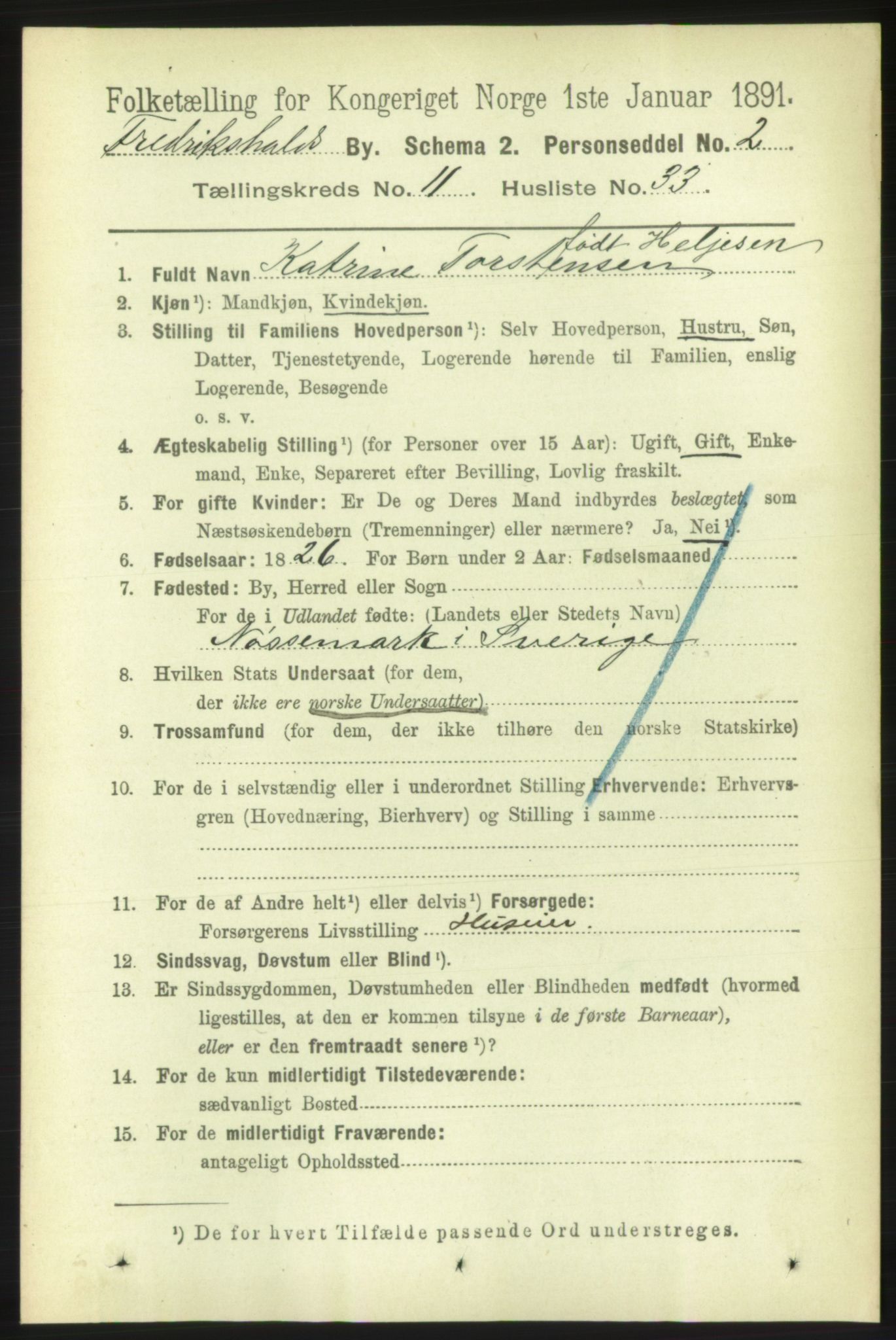 RA, 1891 census for 0101 Fredrikshald, 1891, p. 8033