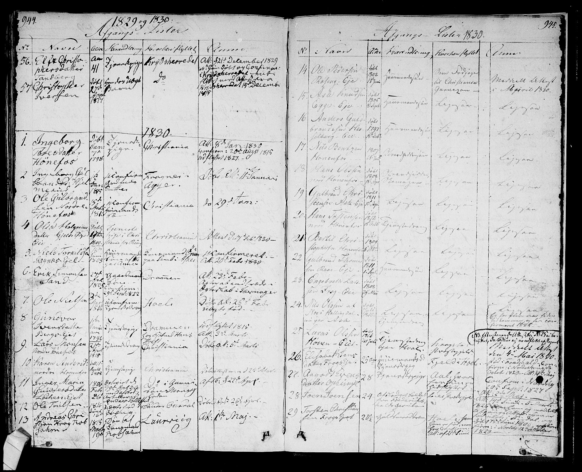 Norderhov kirkebøker, AV/SAKO-A-237/F/Fa/L0009: Parish register (official) no. 9, 1819-1837, p. 944-945