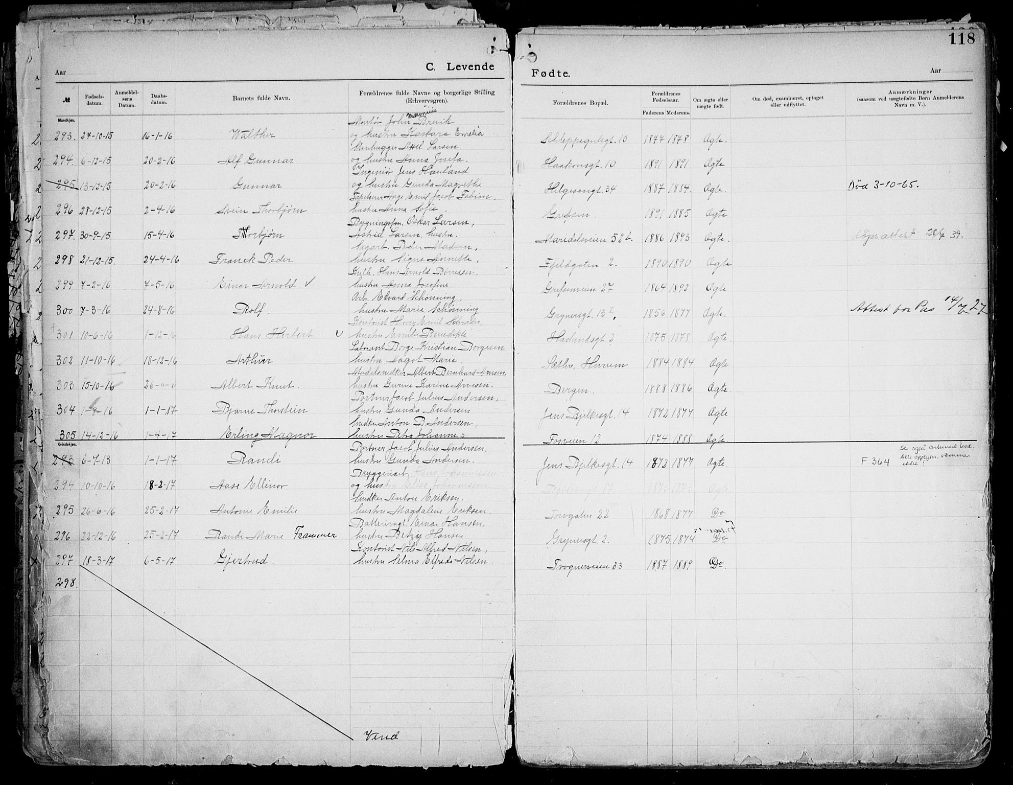 Første Metodistkirke Oslo -  menighetsprotokoller, AV/SAO-PAO-0067/F/L0004: Dissenter register no. 4, 1892-1927, p. 118