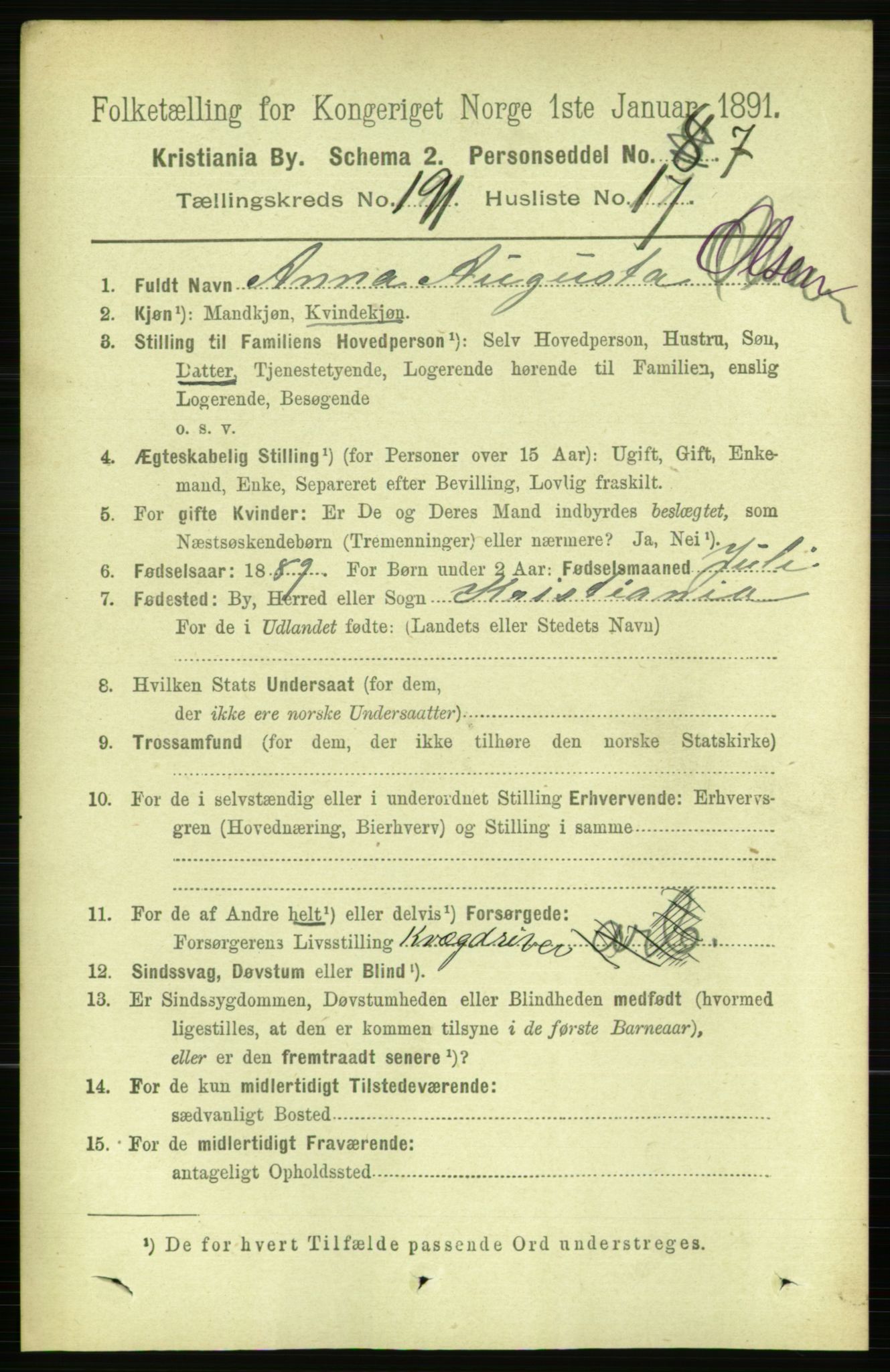 RA, 1891 census for 0301 Kristiania, 1891, p. 115136