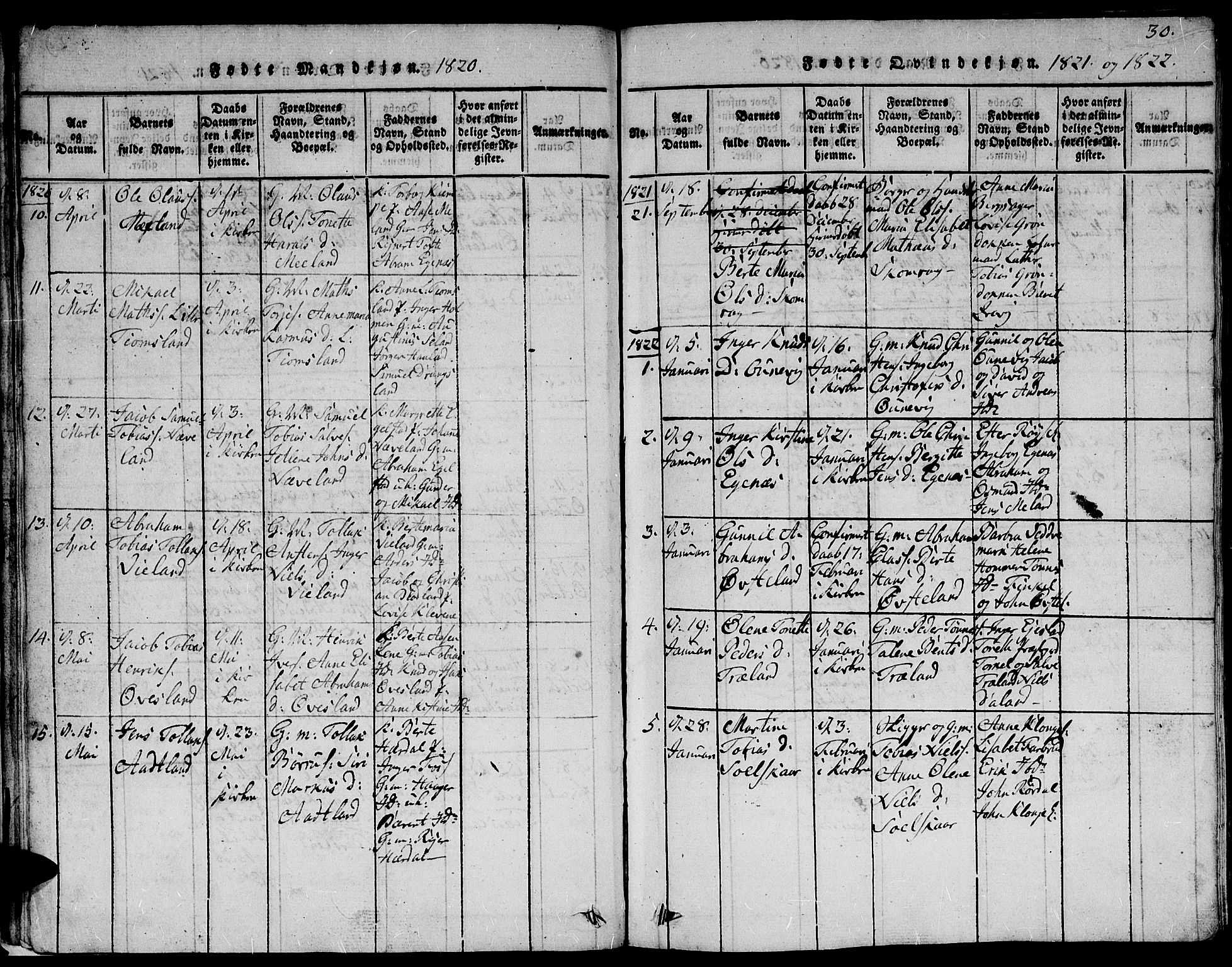 Lyngdal sokneprestkontor, AV/SAK-1111-0029/F/Fb/Fbc/L0001: Parish register (copy) no. B 1, 1815-1844, p. 30