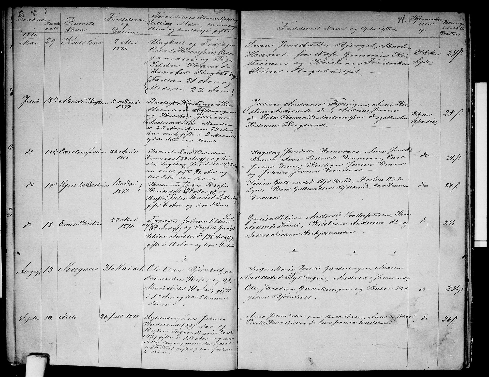 Vestre Aker prestekontor Kirkebøker, SAO/A-10025/G/Gb/L0001: Parish register (copy) no. II 1, 1865-1881, p. 33-34
