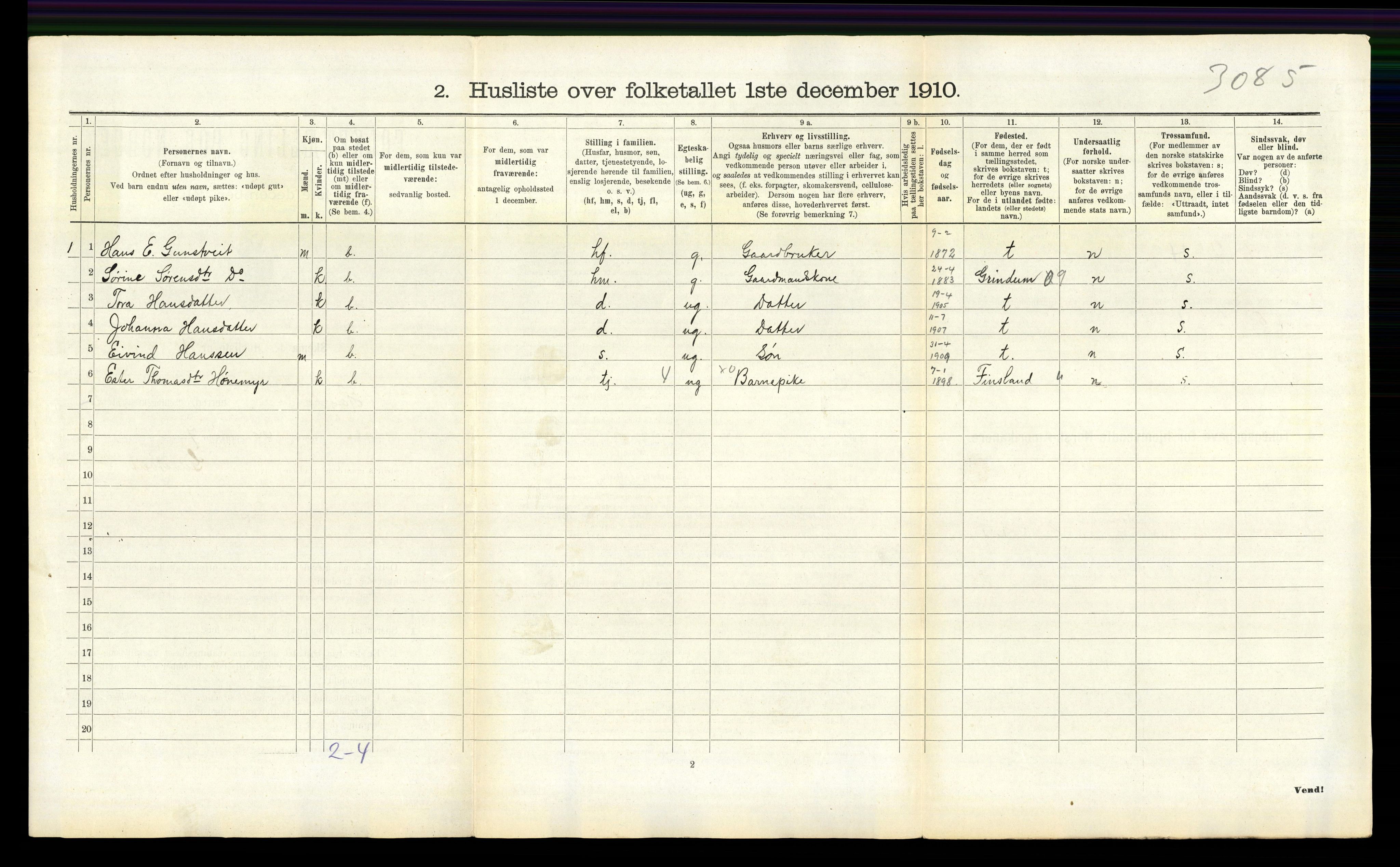 RA, 1910 census for Hægeland, 1910, p. 111
