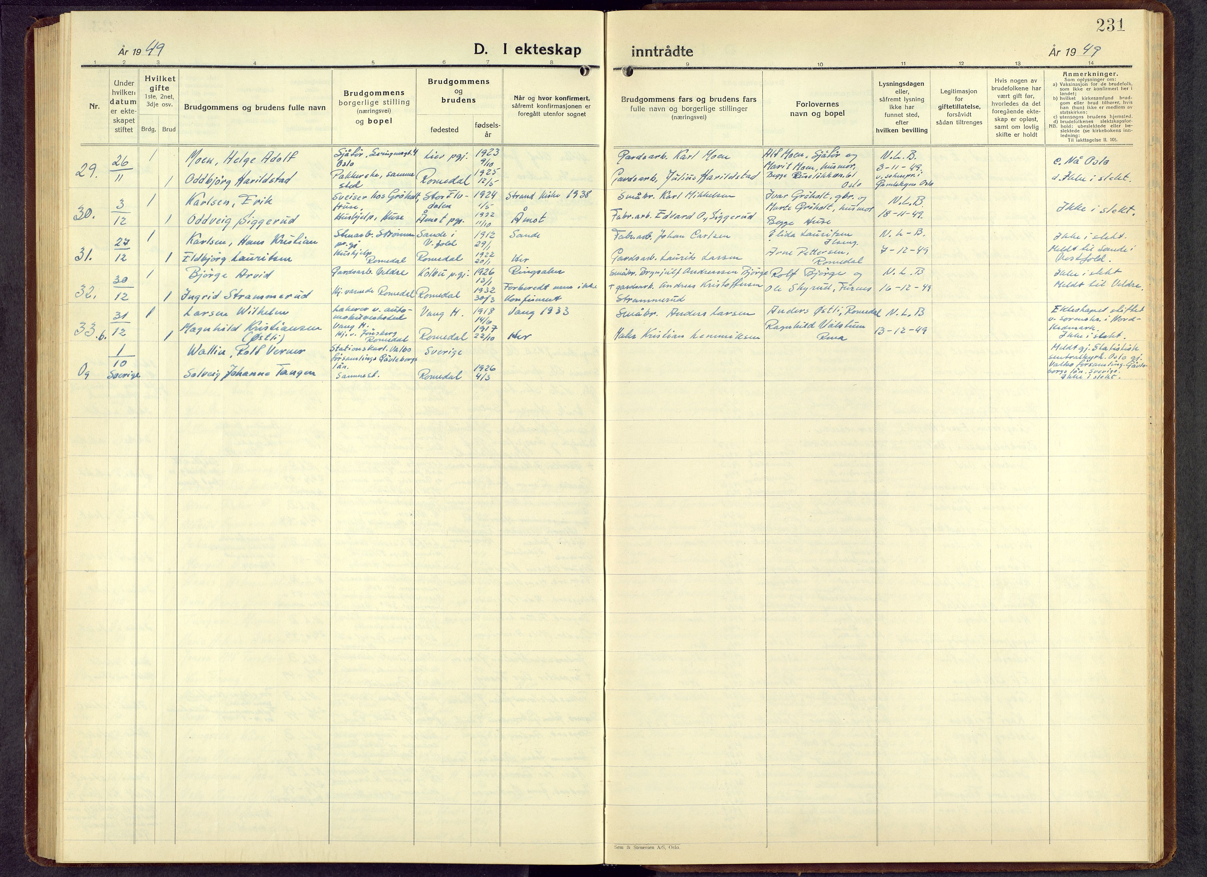 Romedal prestekontor, AV/SAH-PREST-004/L/L0016: Parish register (copy) no. 16, 1940-1958, p. 231