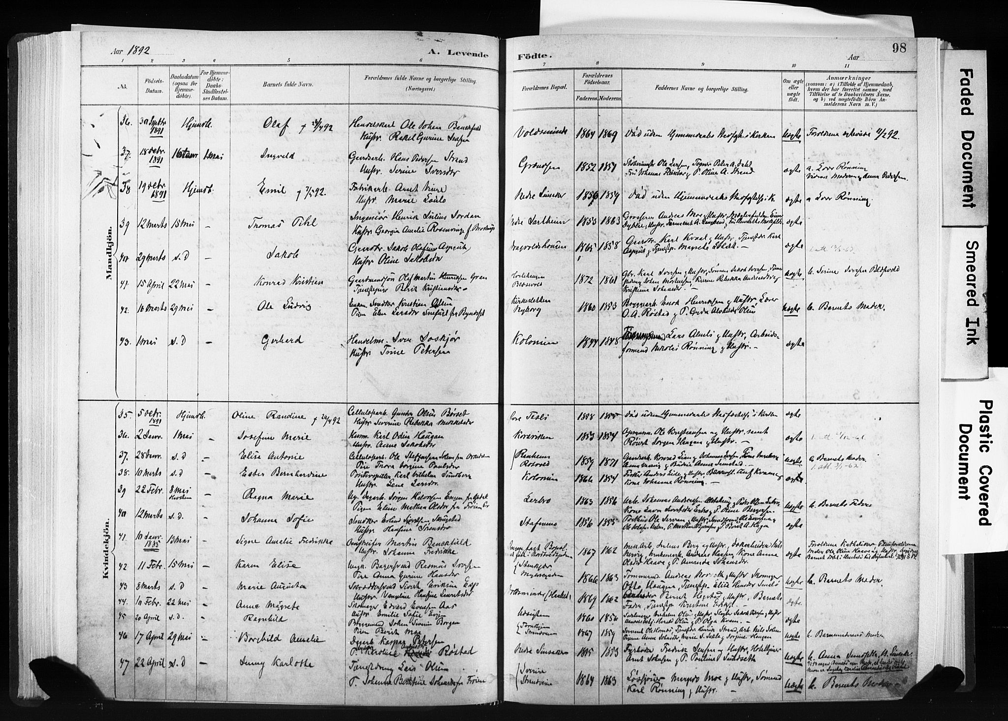 Ministerialprotokoller, klokkerbøker og fødselsregistre - Sør-Trøndelag, SAT/A-1456/606/L0300: Parish register (official) no. 606A15, 1886-1893, p. 98