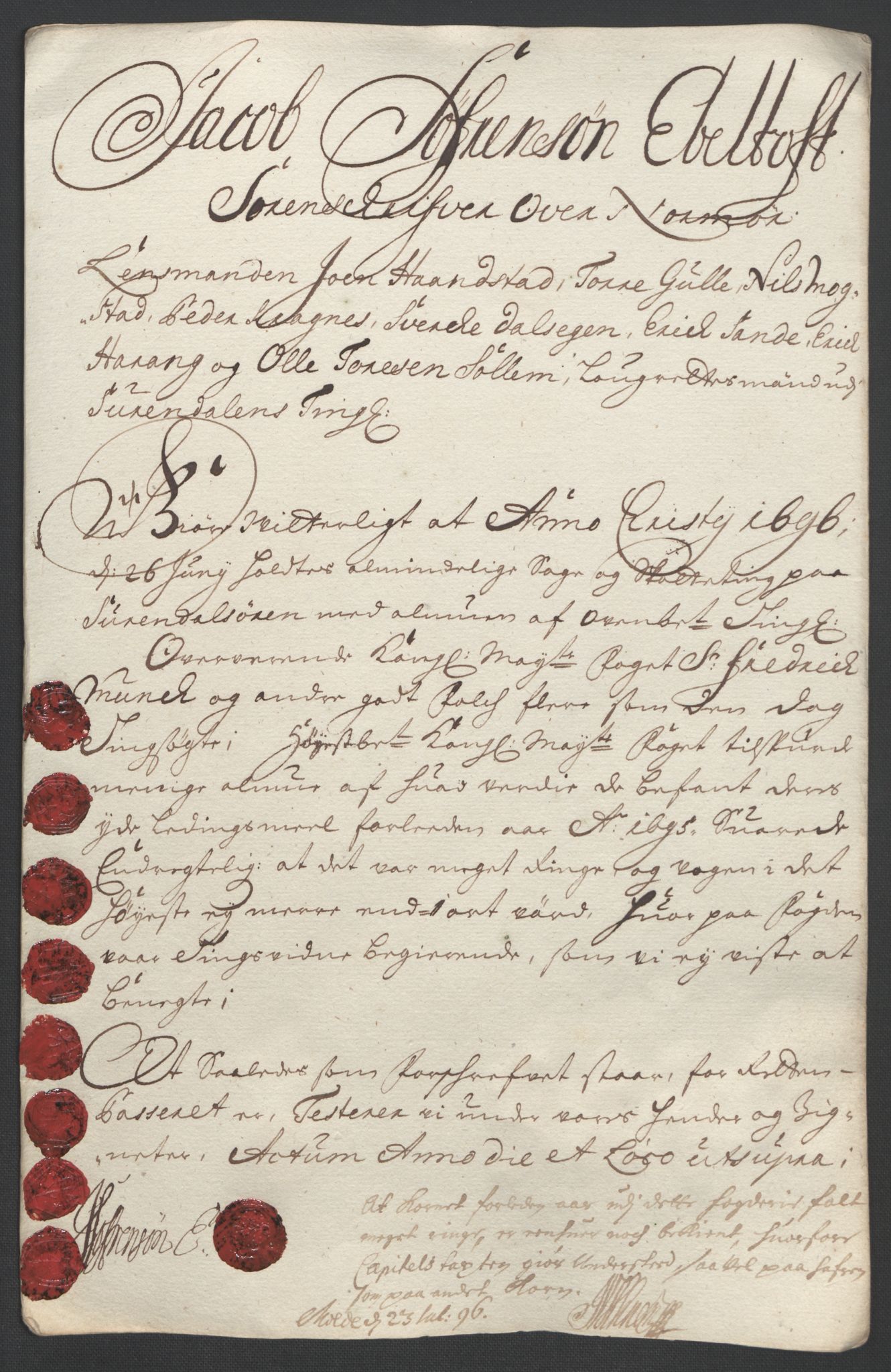 Rentekammeret inntil 1814, Reviderte regnskaper, Fogderegnskap, AV/RA-EA-4092/R56/L3736: Fogderegnskap Nordmøre, 1694-1696, p. 250