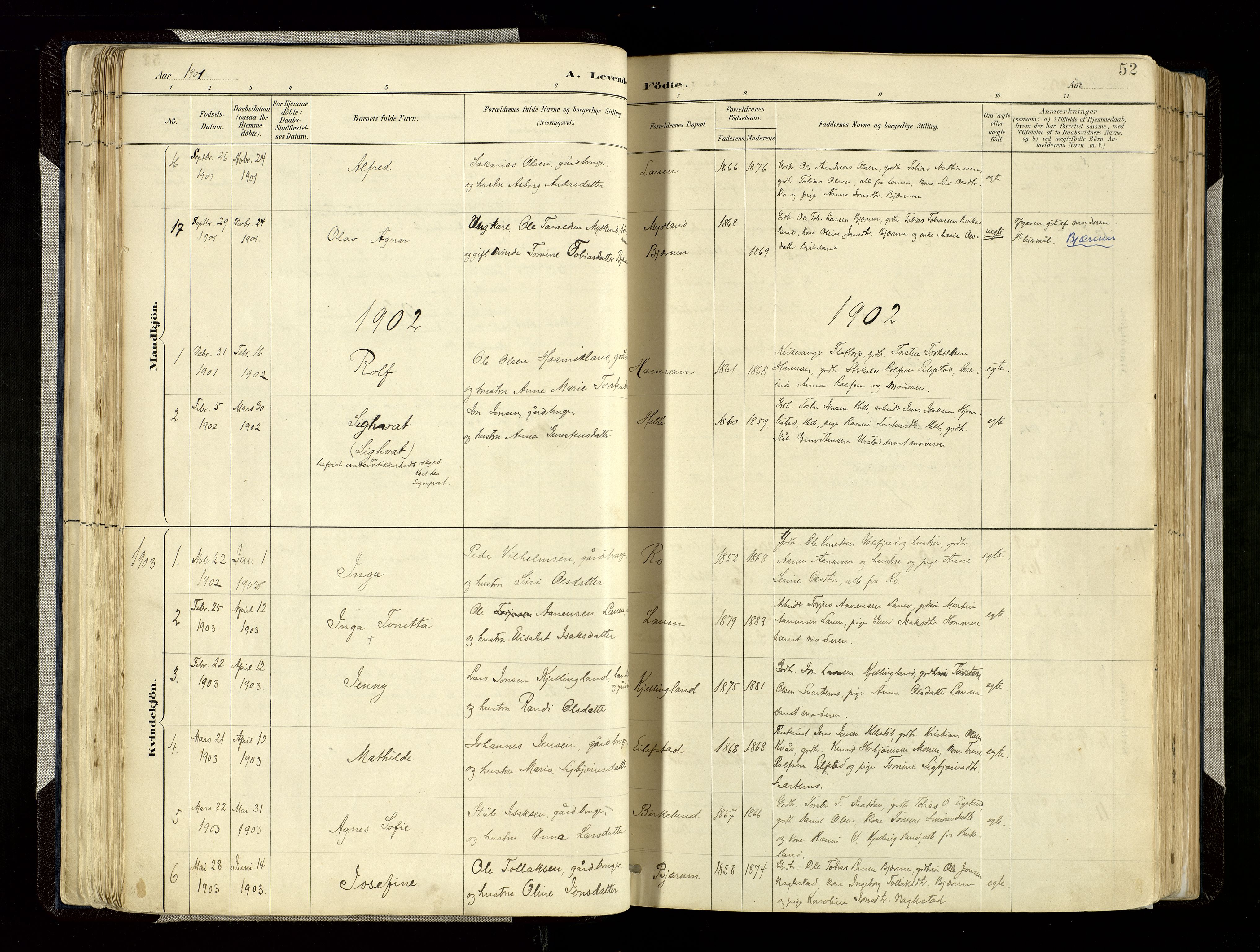 Hægebostad sokneprestkontor, AV/SAK-1111-0024/F/Fa/Faa/L0006: Parish register (official) no. A 6, 1887-1929, p. 52