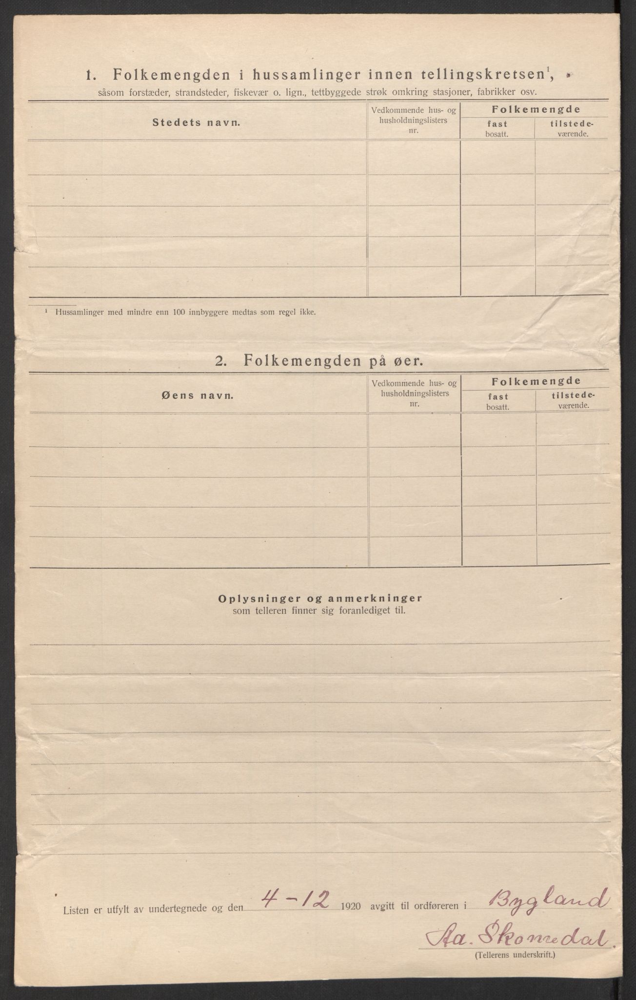 SAK, 1920 census for Bygland, 1920, p. 32