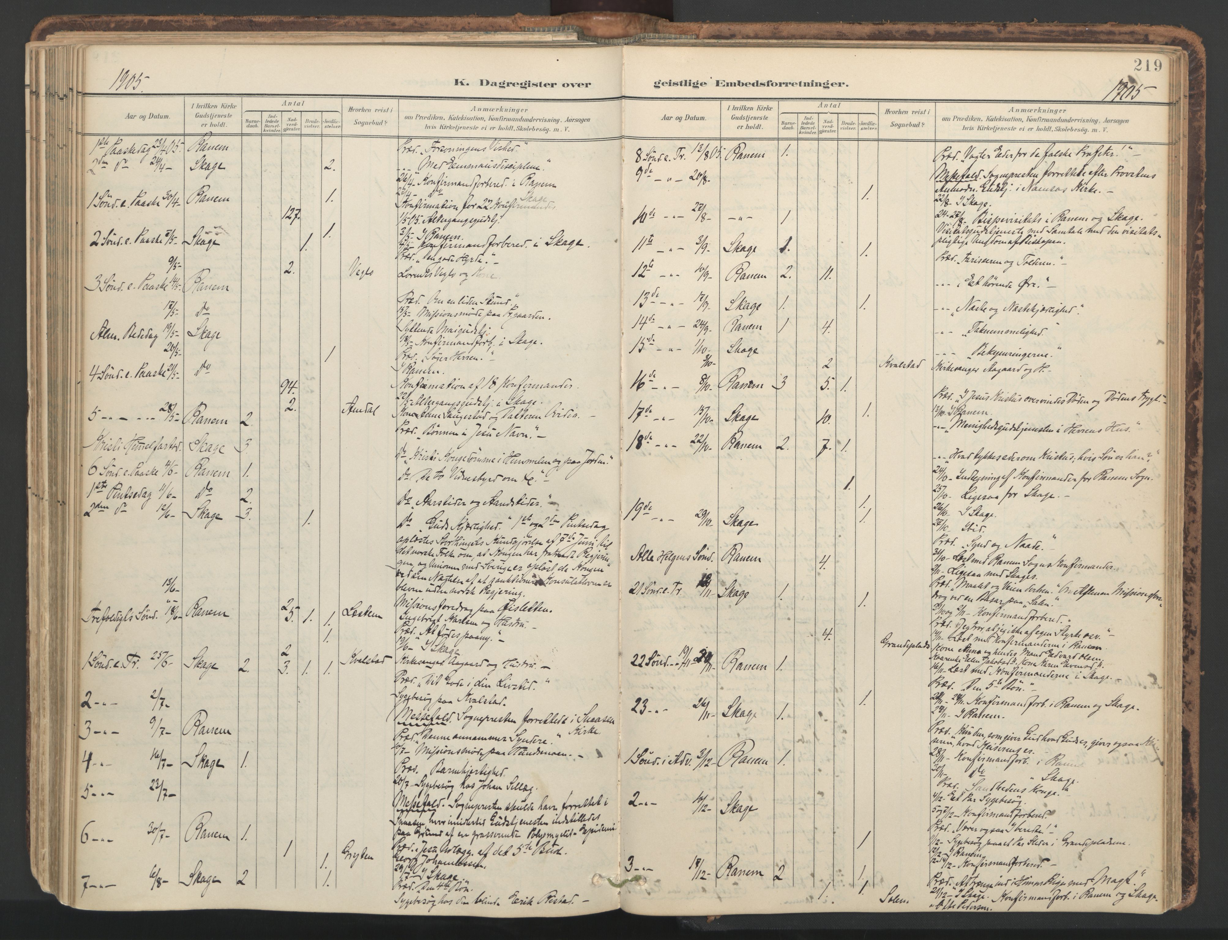 Ministerialprotokoller, klokkerbøker og fødselsregistre - Nord-Trøndelag, SAT/A-1458/764/L0556: Parish register (official) no. 764A11, 1897-1924, p. 219