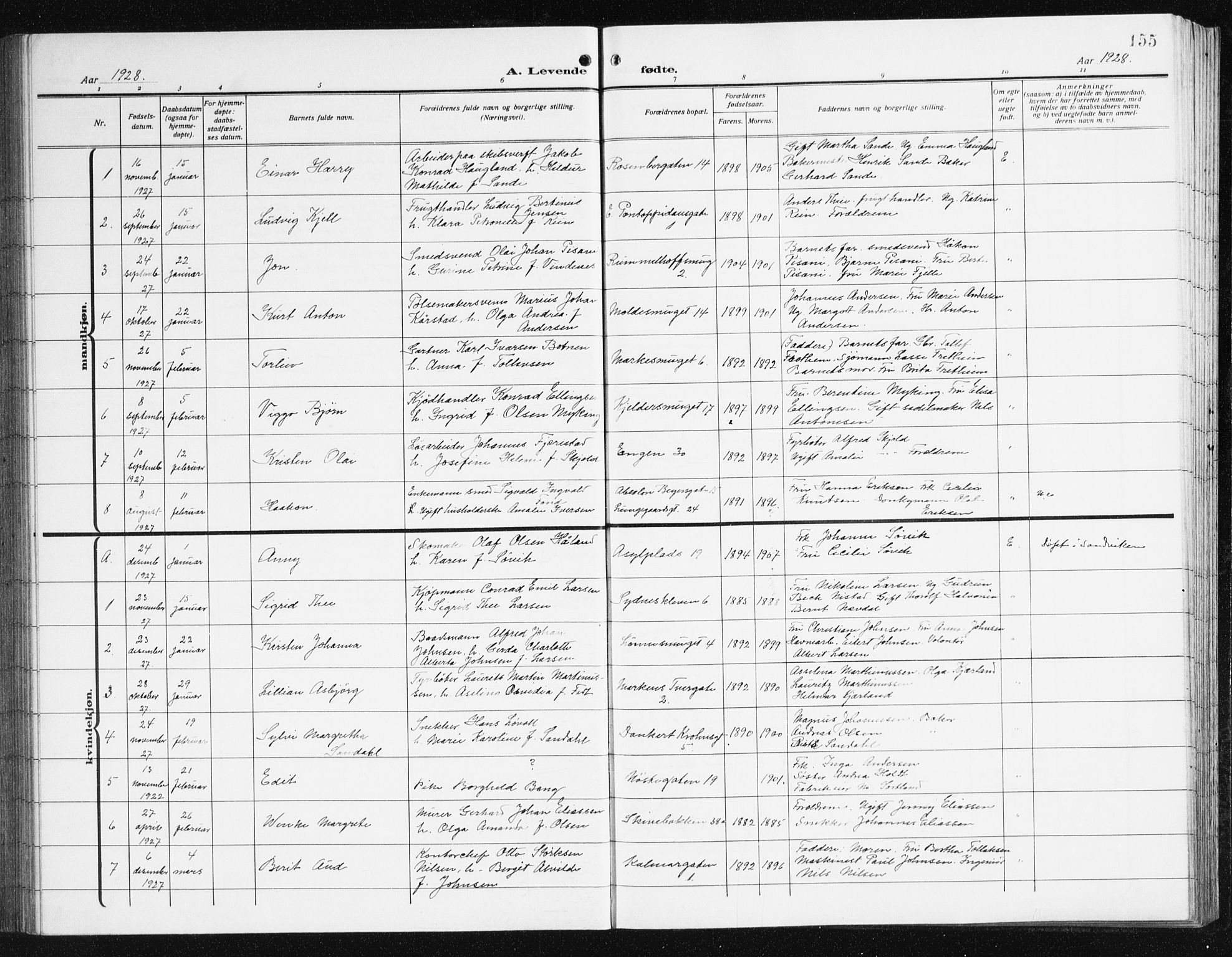 Domkirken sokneprestembete, AV/SAB-A-74801/H/Hab/L0018: Parish register (copy) no. B 11, 1915-1942, p. 155