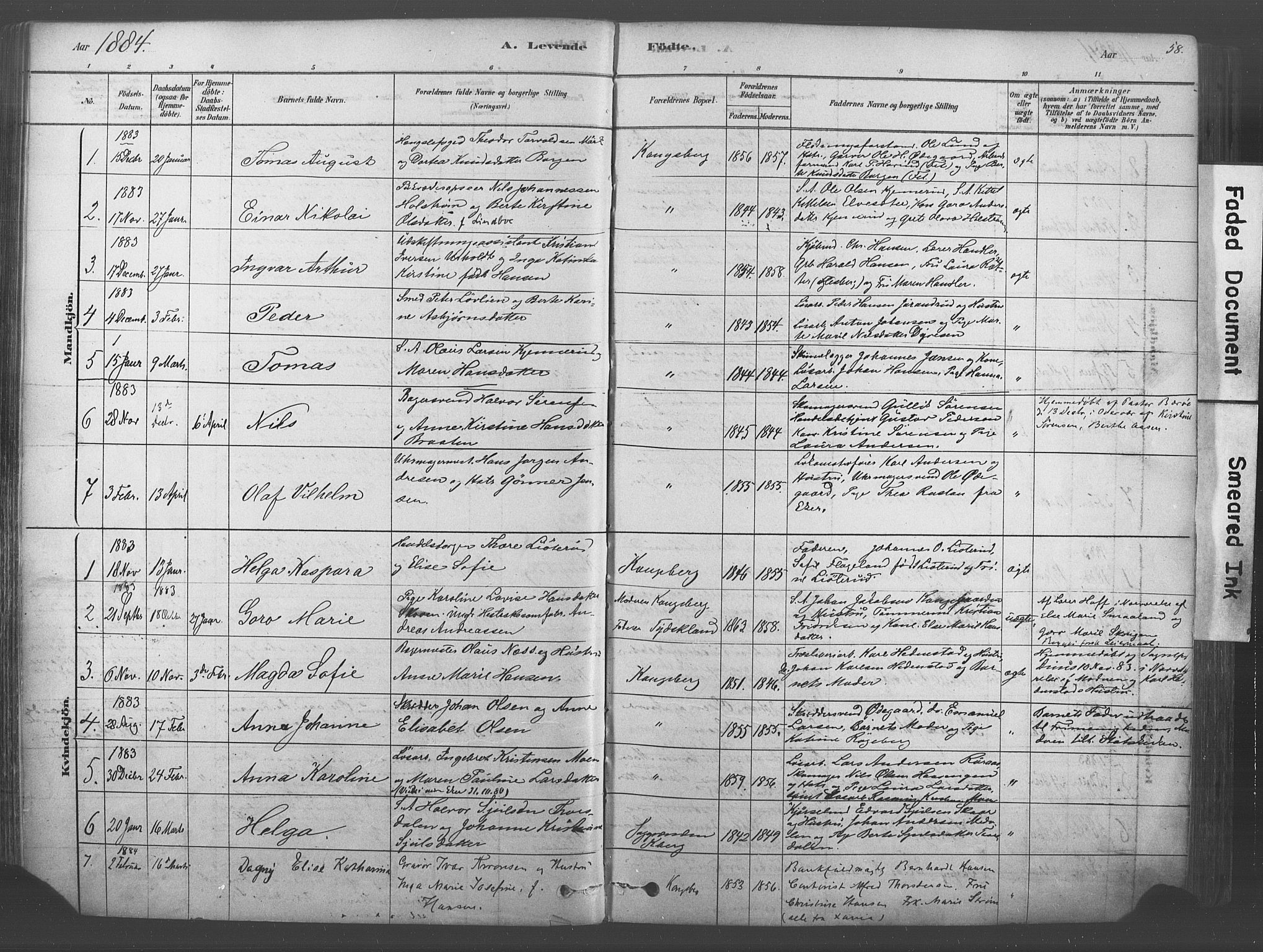 Kongsberg kirkebøker, SAKO/A-22/F/Fb/L0001: Parish register (official) no. II 1, 1878-1886, p. 58