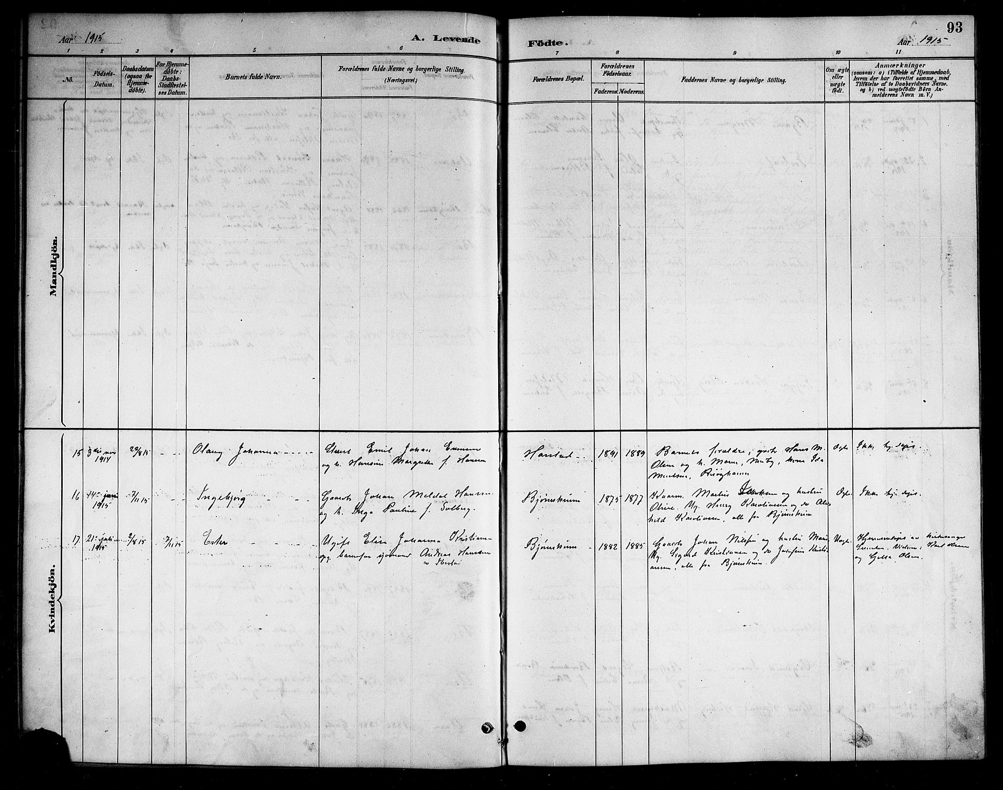 Ministerialprotokoller, klokkerbøker og fødselsregistre - Nordland, AV/SAT-A-1459/898/L1427: Parish register (copy) no. 898C02, 1887-1917, p. 93