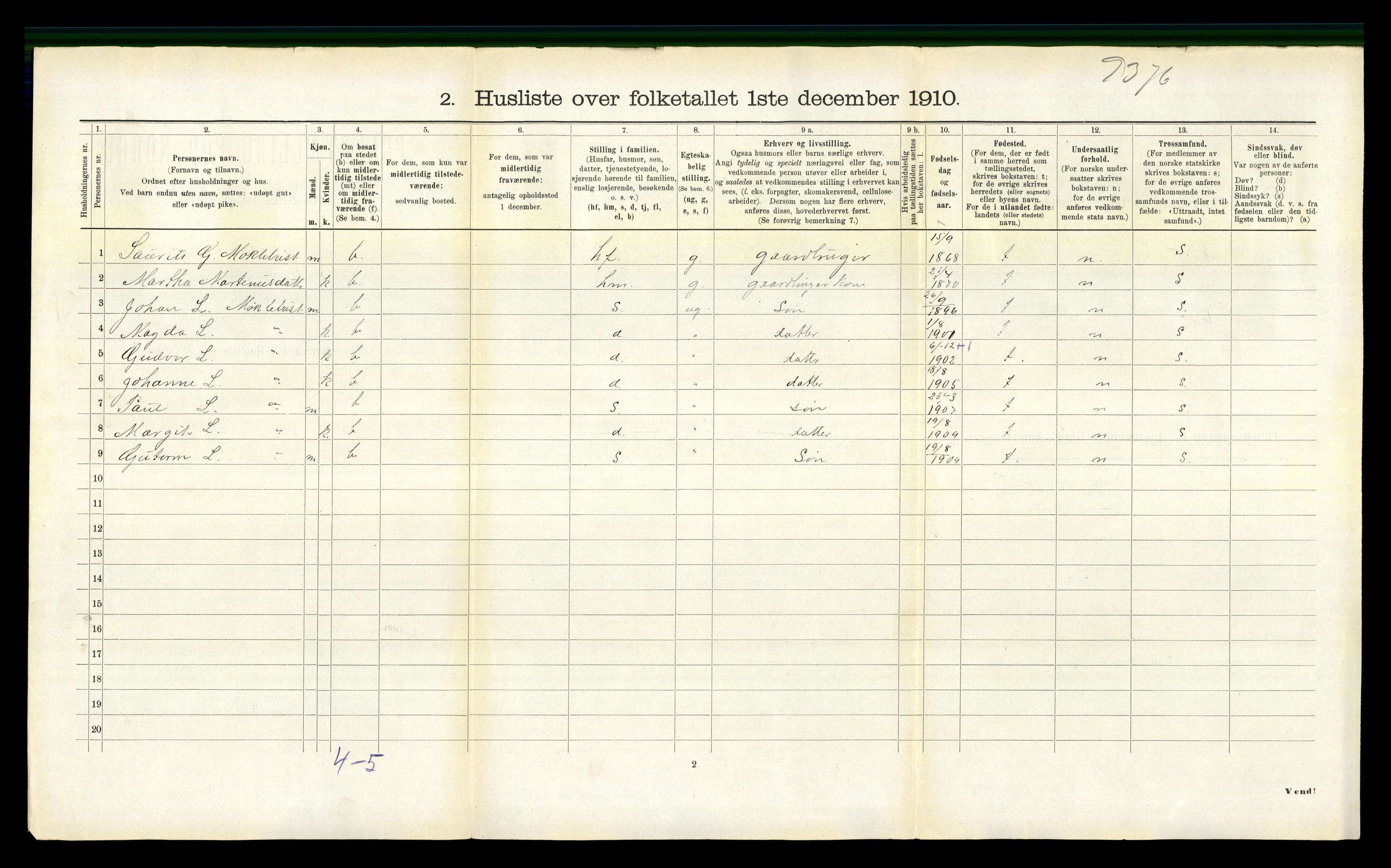 RA, 1910 census for Vanylven, 1910, p. 958