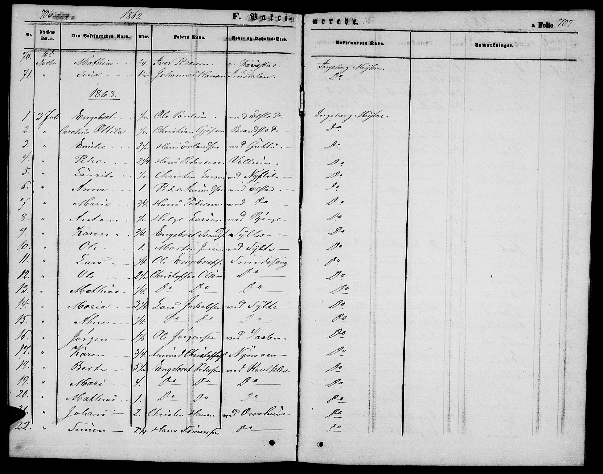 Ringebu prestekontor, SAH/PREST-082/H/Ha/Hab/L0003: Parish register (copy) no. 3, 1854-1866, p. 706-707