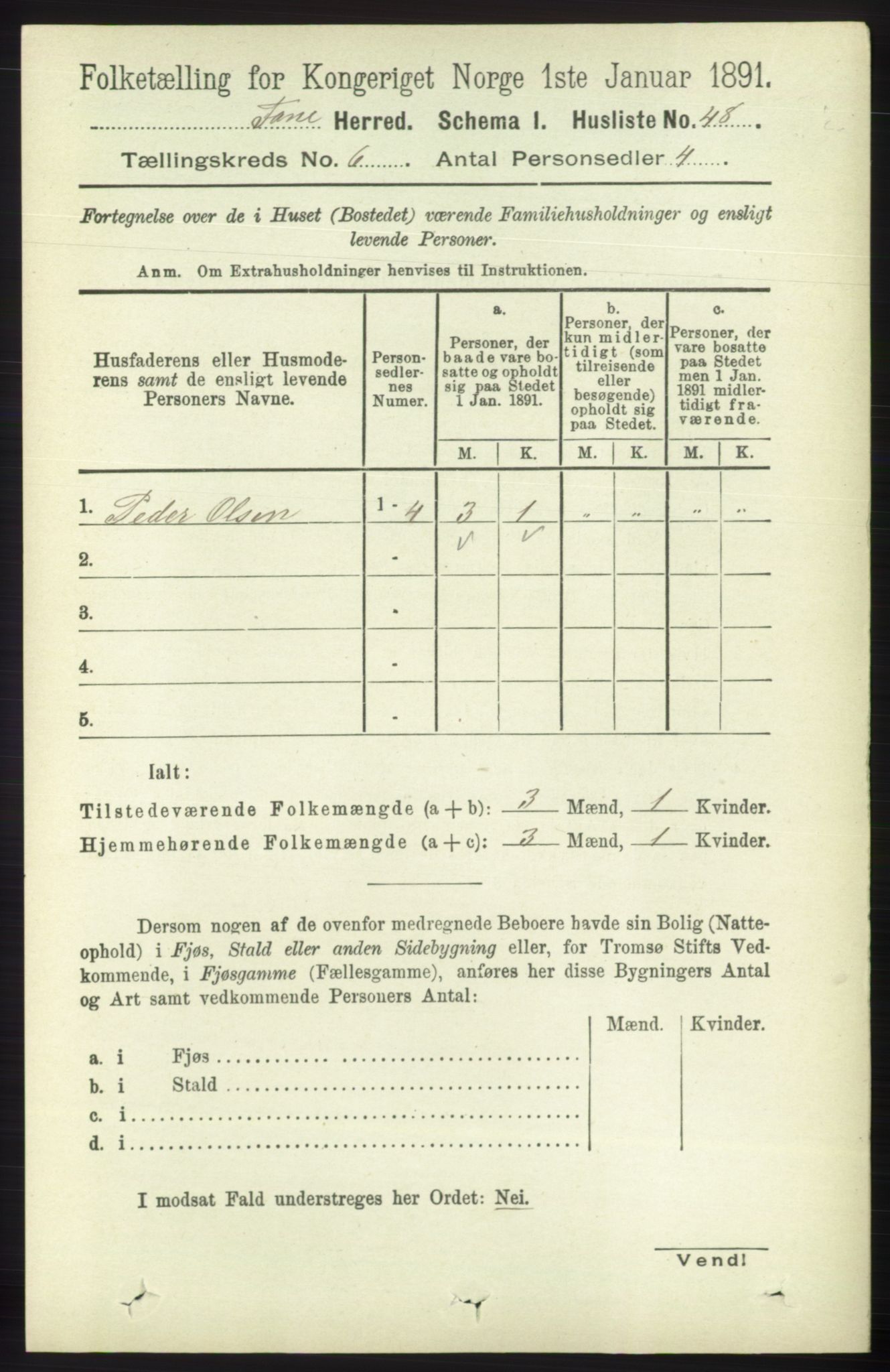 RA, 1891 census for 1249 Fana, 1891, p. 2557