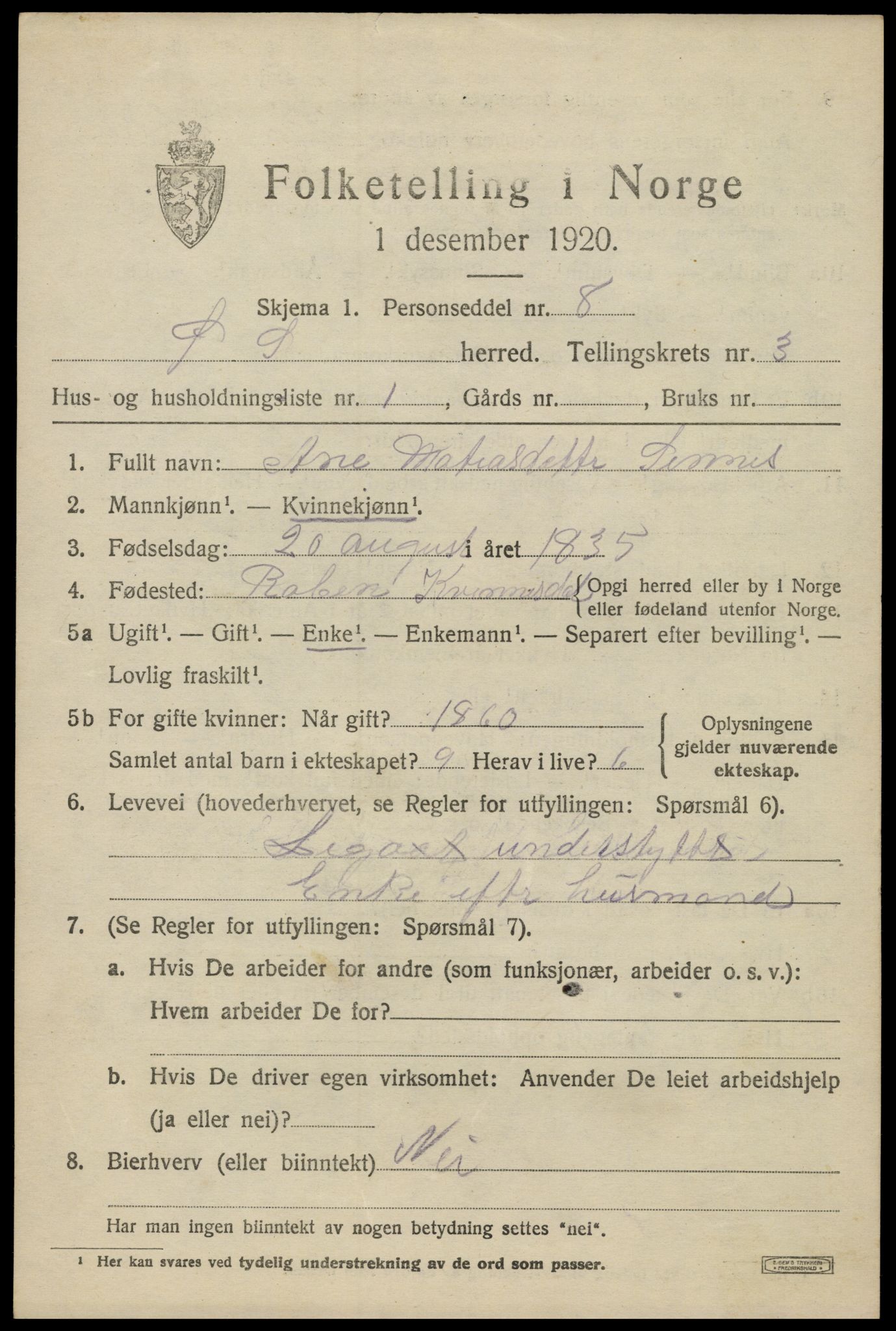 SAK, 1920 census for Øvre Sirdal, 1920, p. 547