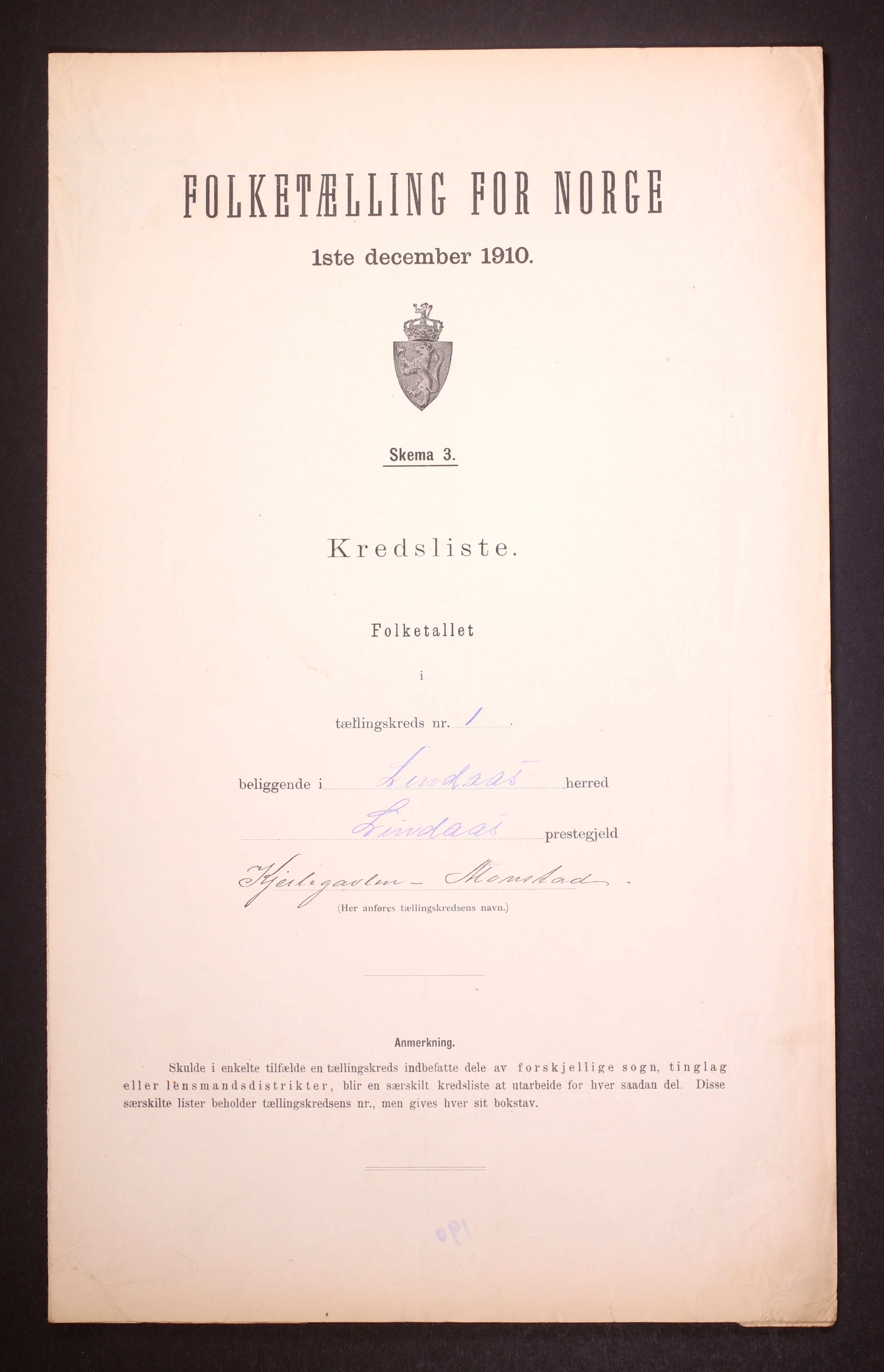 RA, 1910 census for Lindås, 1910, p. 5