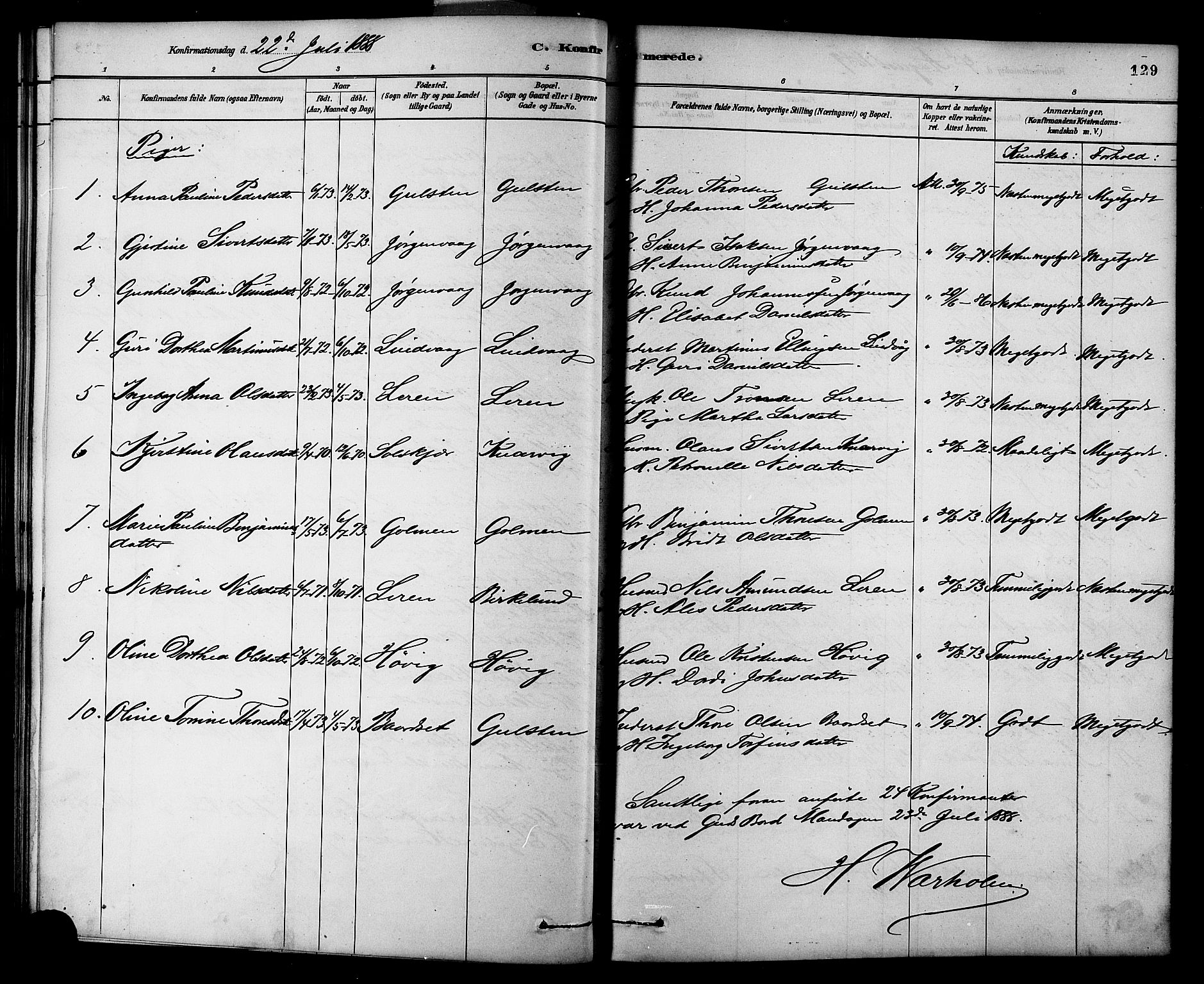 Ministerialprotokoller, klokkerbøker og fødselsregistre - Møre og Romsdal, AV/SAT-A-1454/577/L0896: Parish register (official) no. 577A03, 1880-1898, p. 129