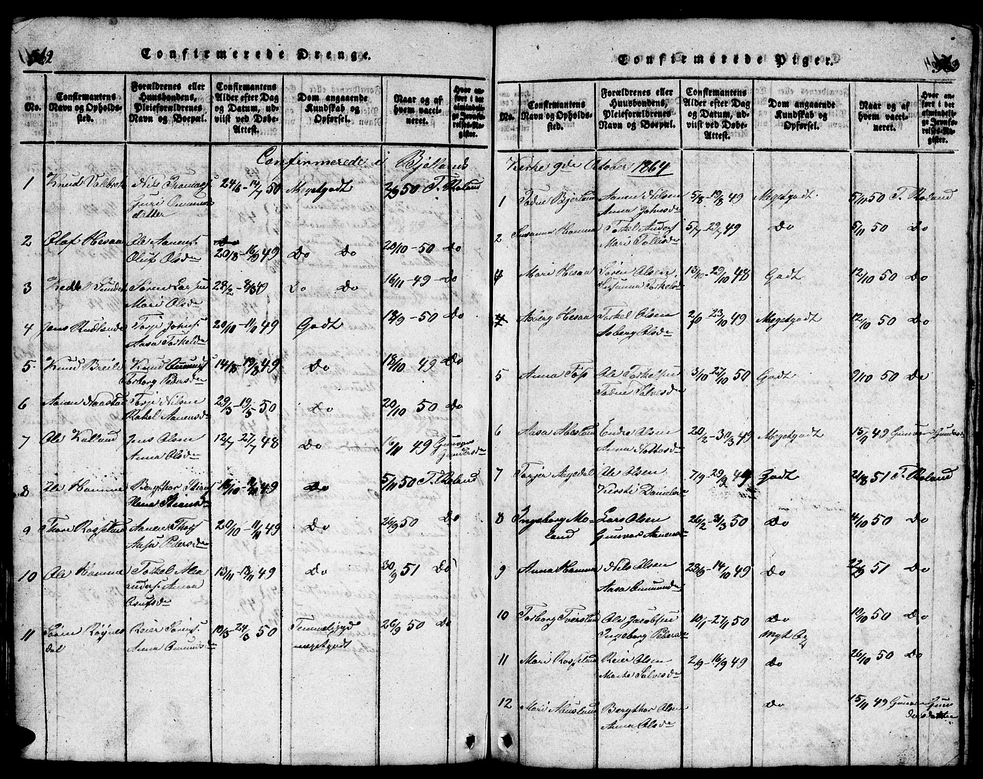 Bjelland sokneprestkontor, SAK/1111-0005/F/Fb/Fba/L0003: Parish register (copy) no. B 3, 1816-1870, p. 562-563