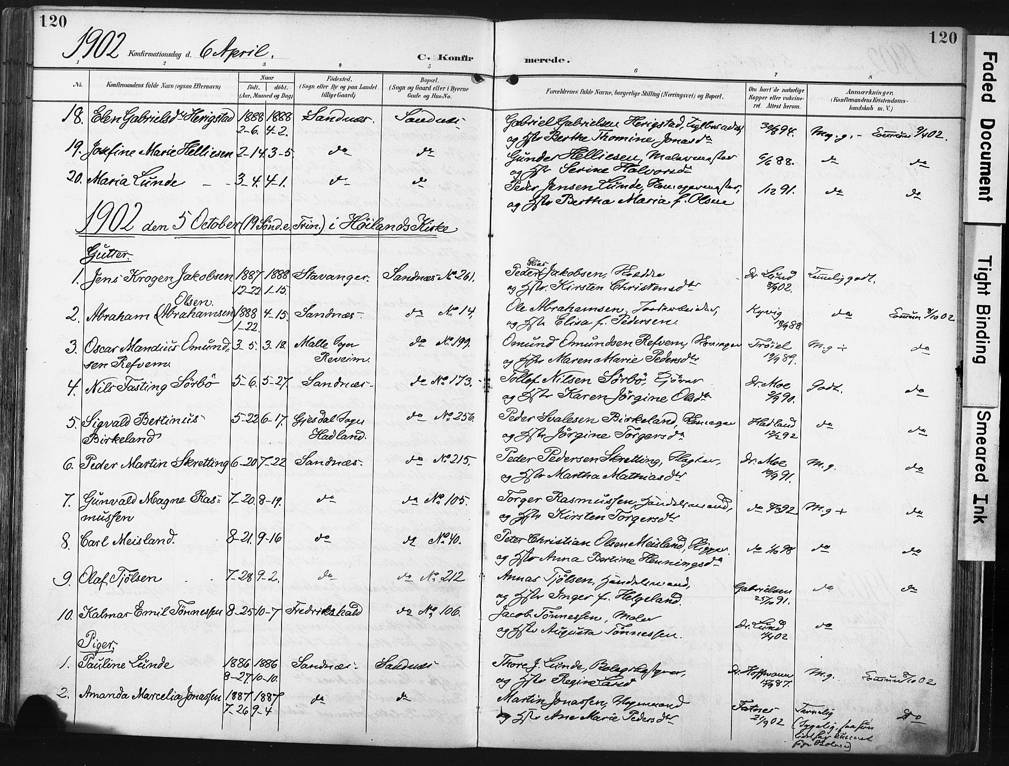 Høyland sokneprestkontor, AV/SAST-A-101799/001/30BA/L0016: Parish register (official) no. A 16, 1899-1911, p. 120