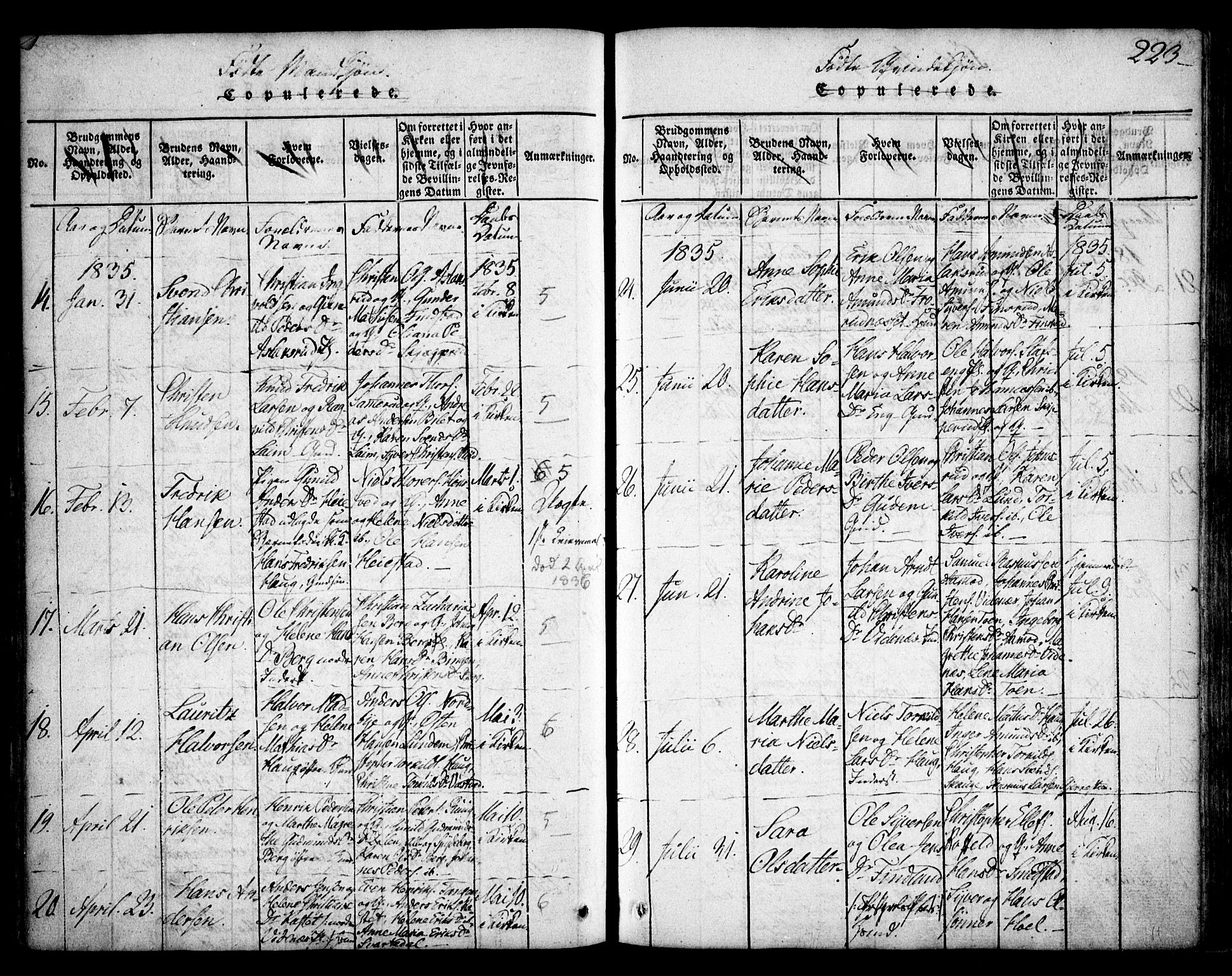 Skiptvet prestekontor Kirkebøker, AV/SAO-A-20009/F/Fa/L0005: Parish register (official) no. 5, 1814-1838, p. 223