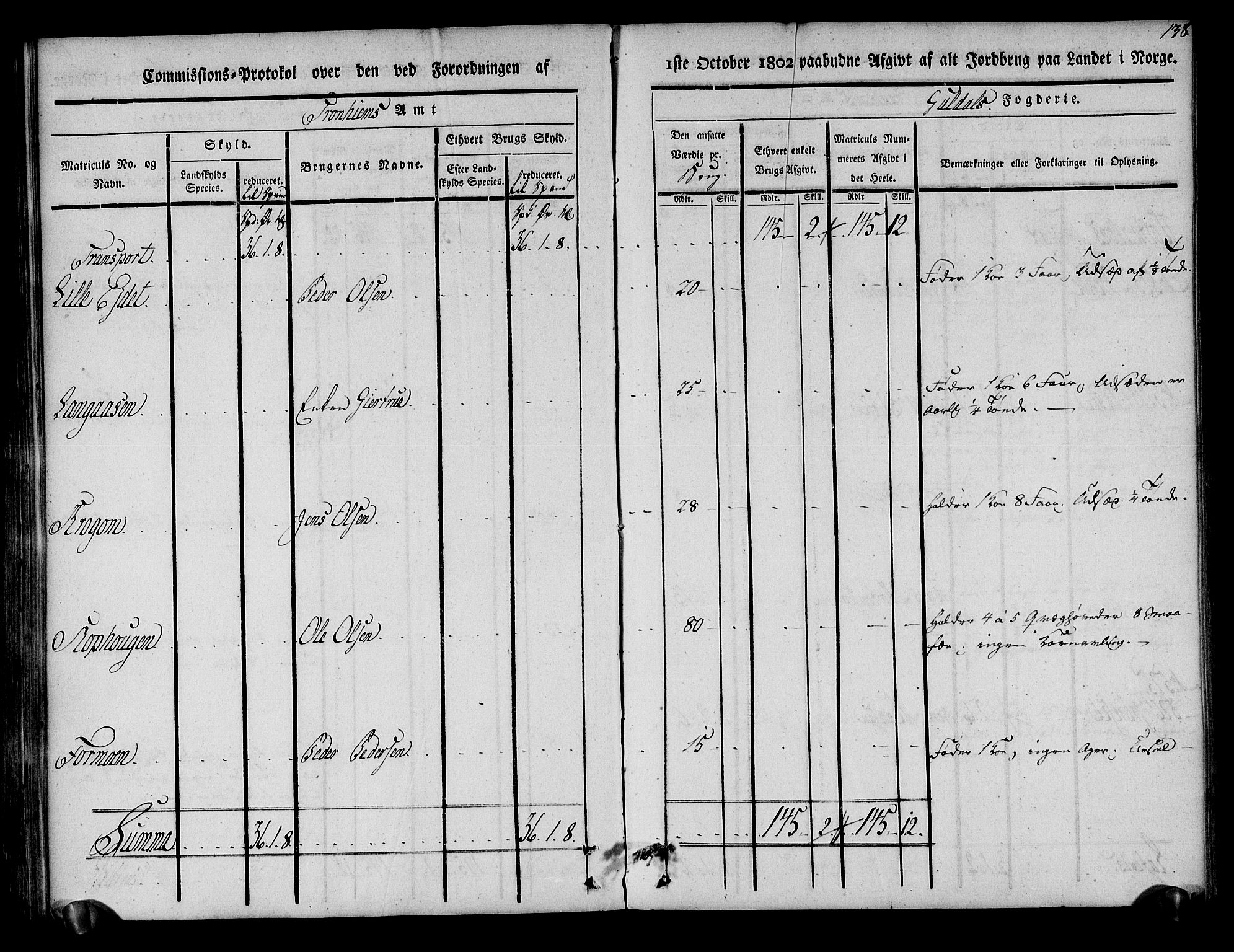 Rentekammeret inntil 1814, Realistisk ordnet avdeling, AV/RA-EA-4070/N/Ne/Nea/L0136a: Orkdal og Gauldal fogderi. Kommisjonsprotokoll for Gauldalen, 1803, p. 139