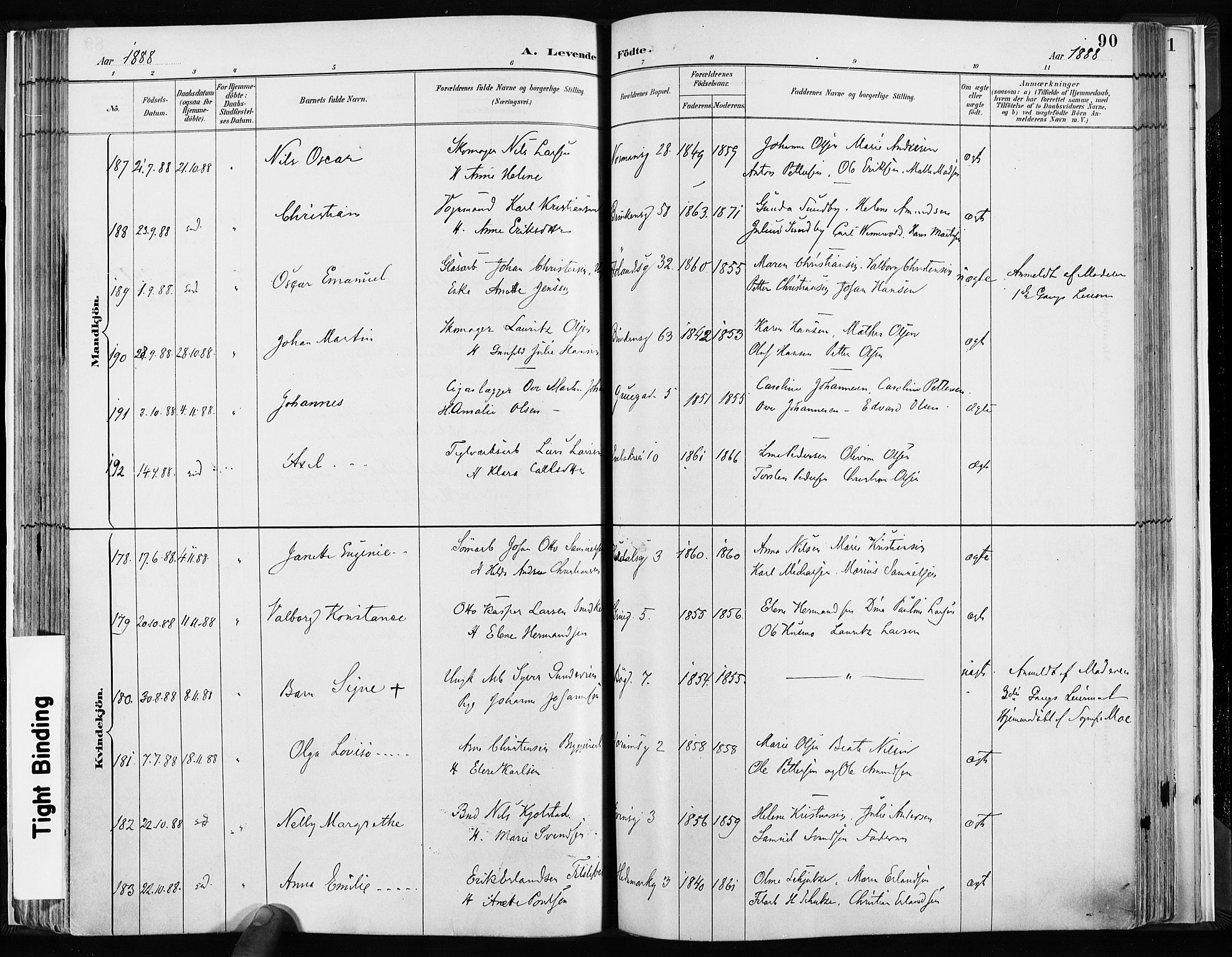 Kampen prestekontor Kirkebøker, AV/SAO-A-10853/F/Fa/L0003: Parish register (official) no. I 3, 1886-1892, p. 90