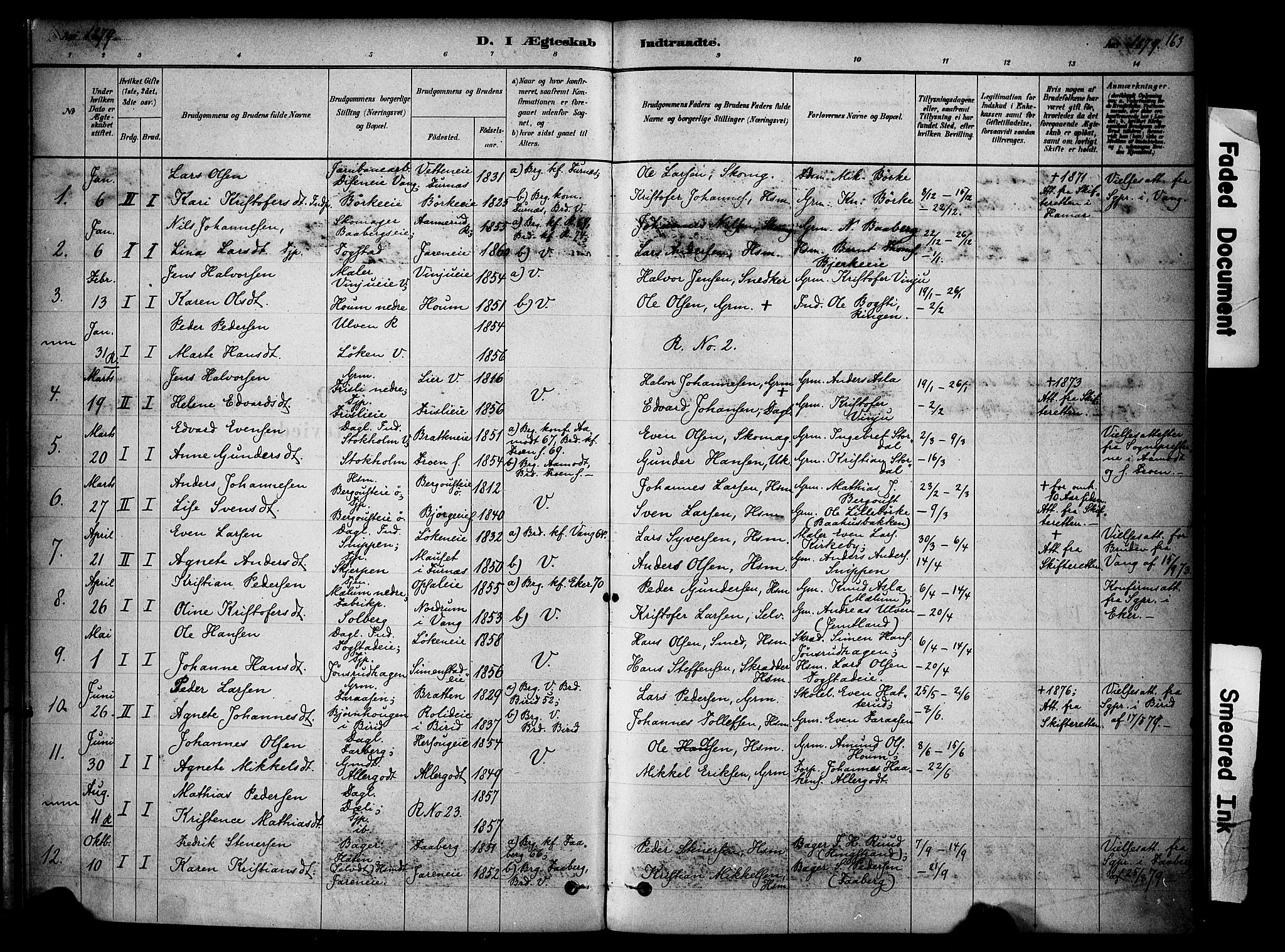 Ringsaker prestekontor, SAH/PREST-014/K/Ka/L0014: Parish register (official) no. 14, 1879-1890, p. 163