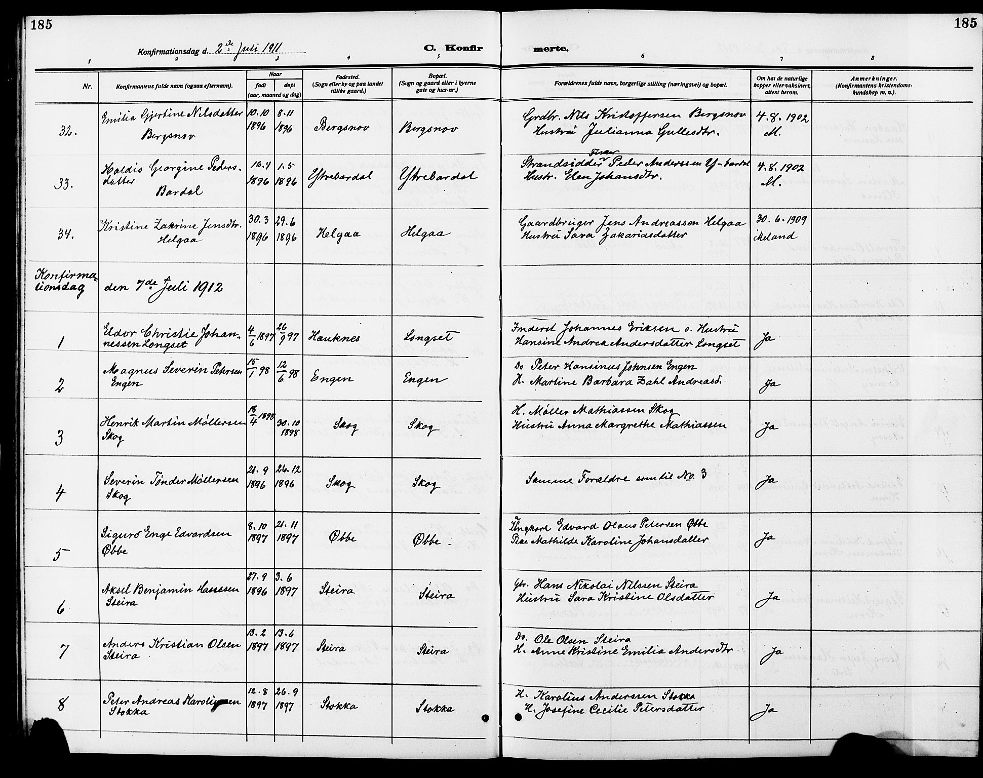 Ministerialprotokoller, klokkerbøker og fødselsregistre - Nordland, SAT/A-1459/838/L0560: Parish register (copy) no. 838C07, 1910-1928, p. 185