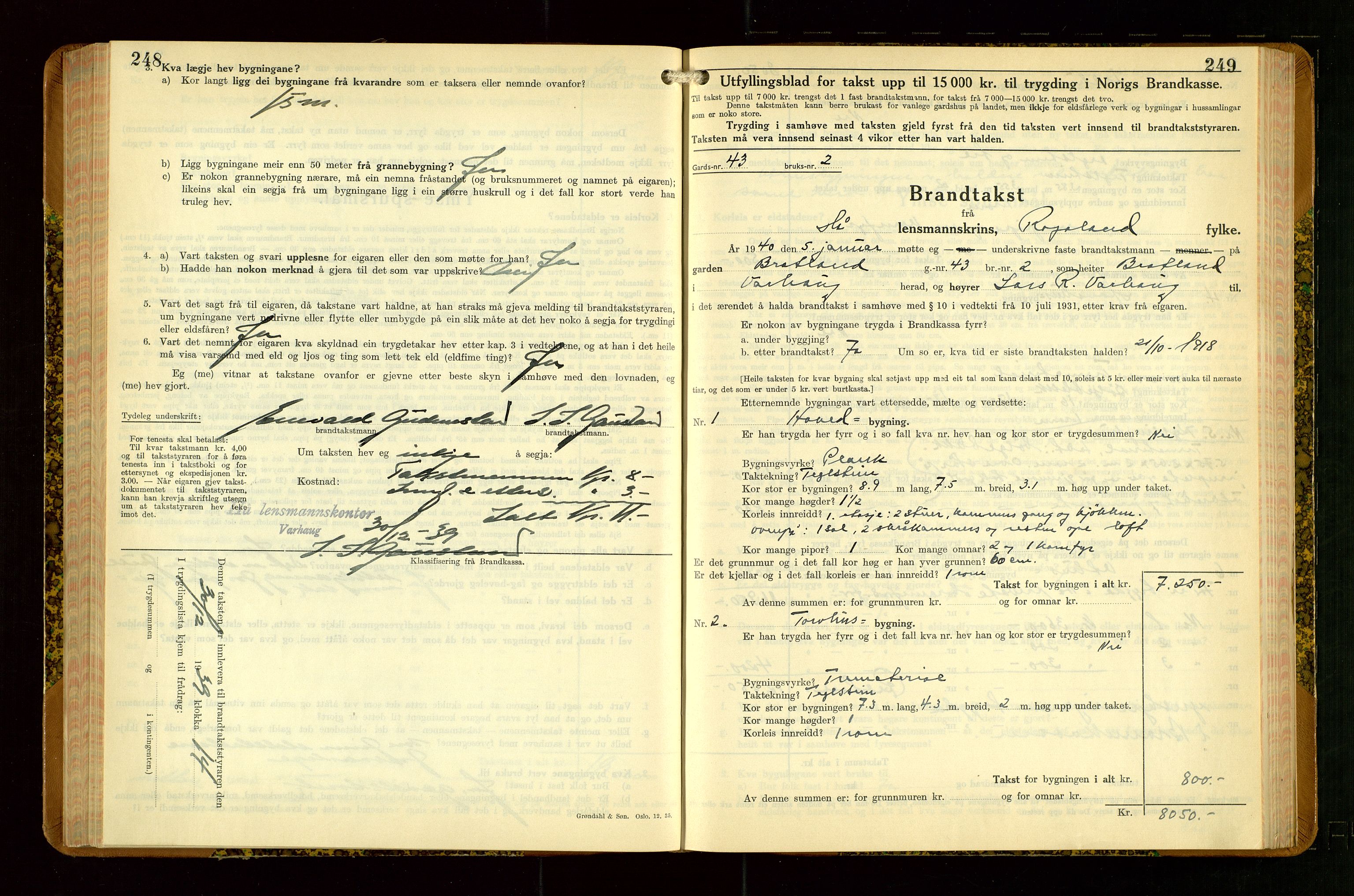 Hå lensmannskontor, SAST/A-100456/Goa/L0007: Takstprotokoll (skjema), 1938-1949, p. 248-249